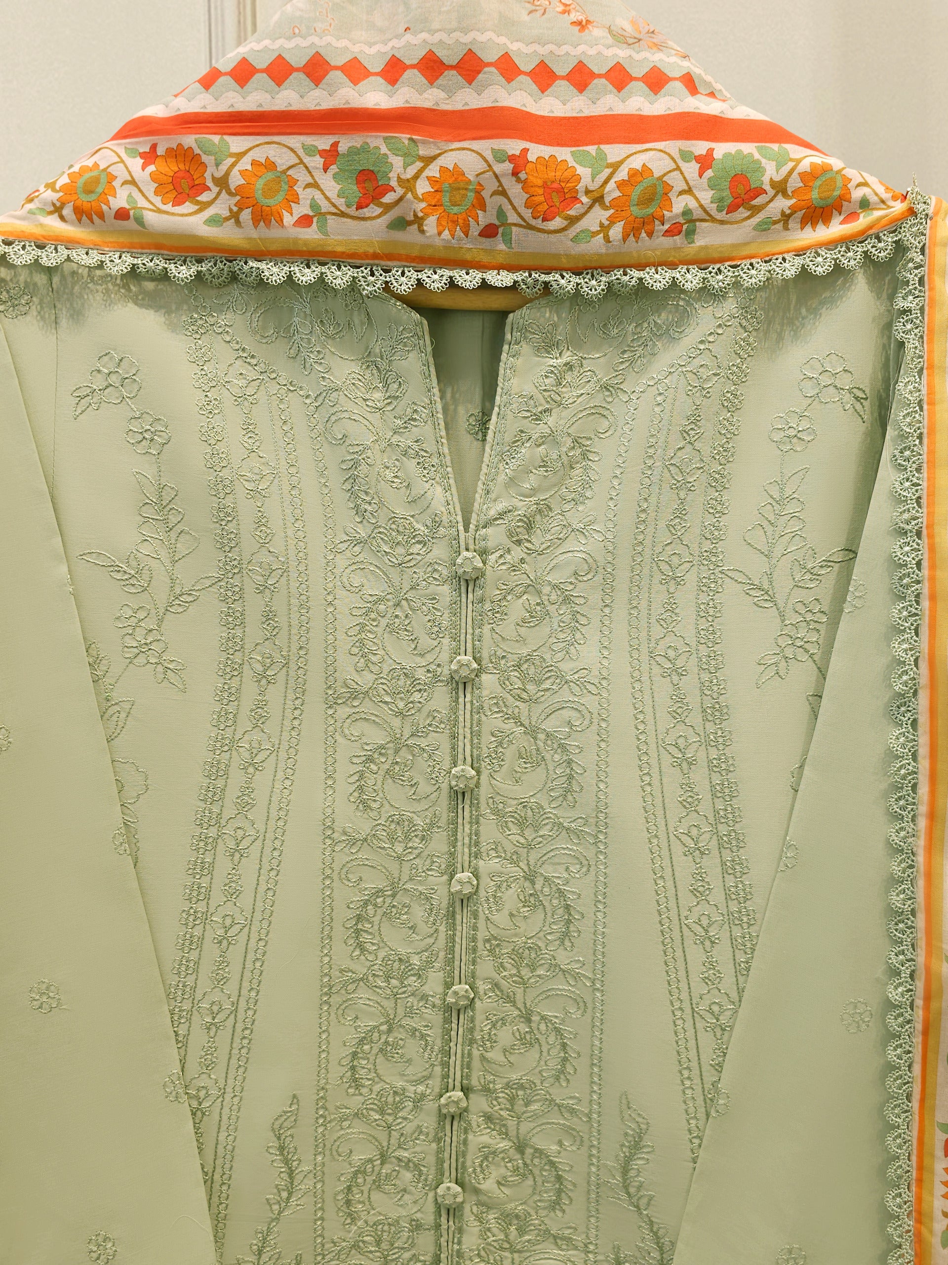 3 Piece - Embroidered Cambric Suit S113758 - Image 2