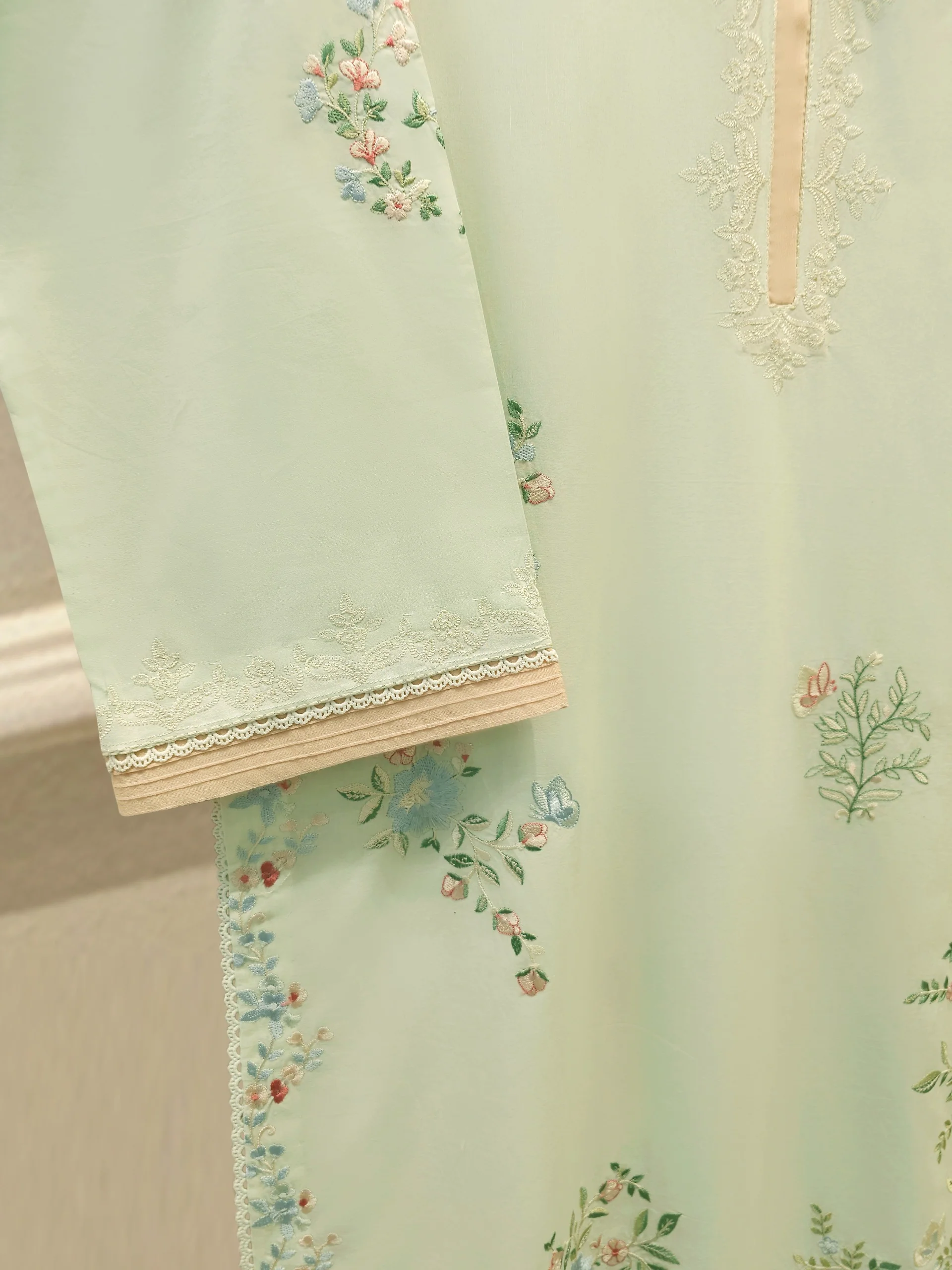 2 Piece - Embroidered Cambric Suit S114092 - Image 3