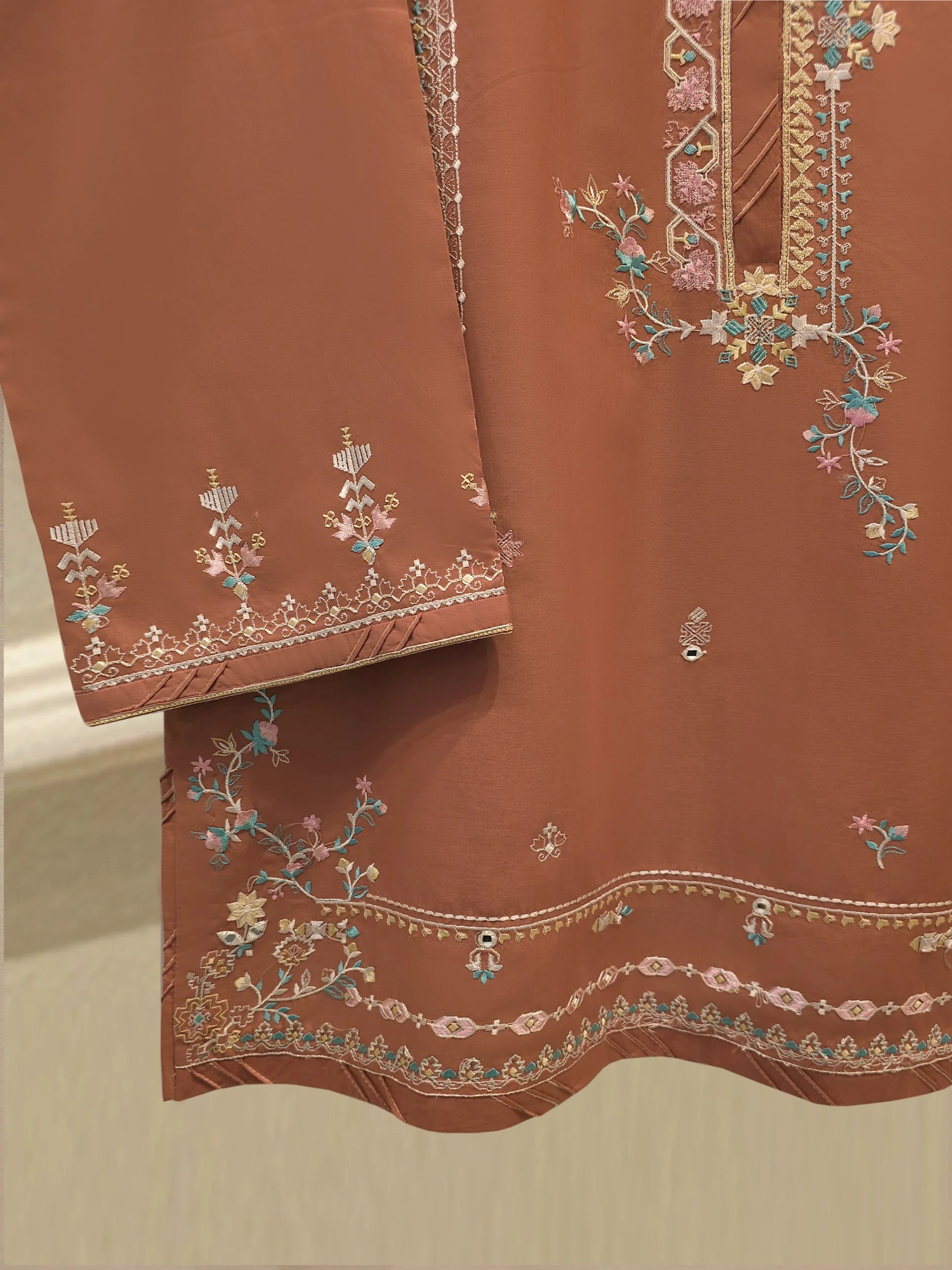 2 Piece - Embroidered Cambric Suit WS00309 - Image 3