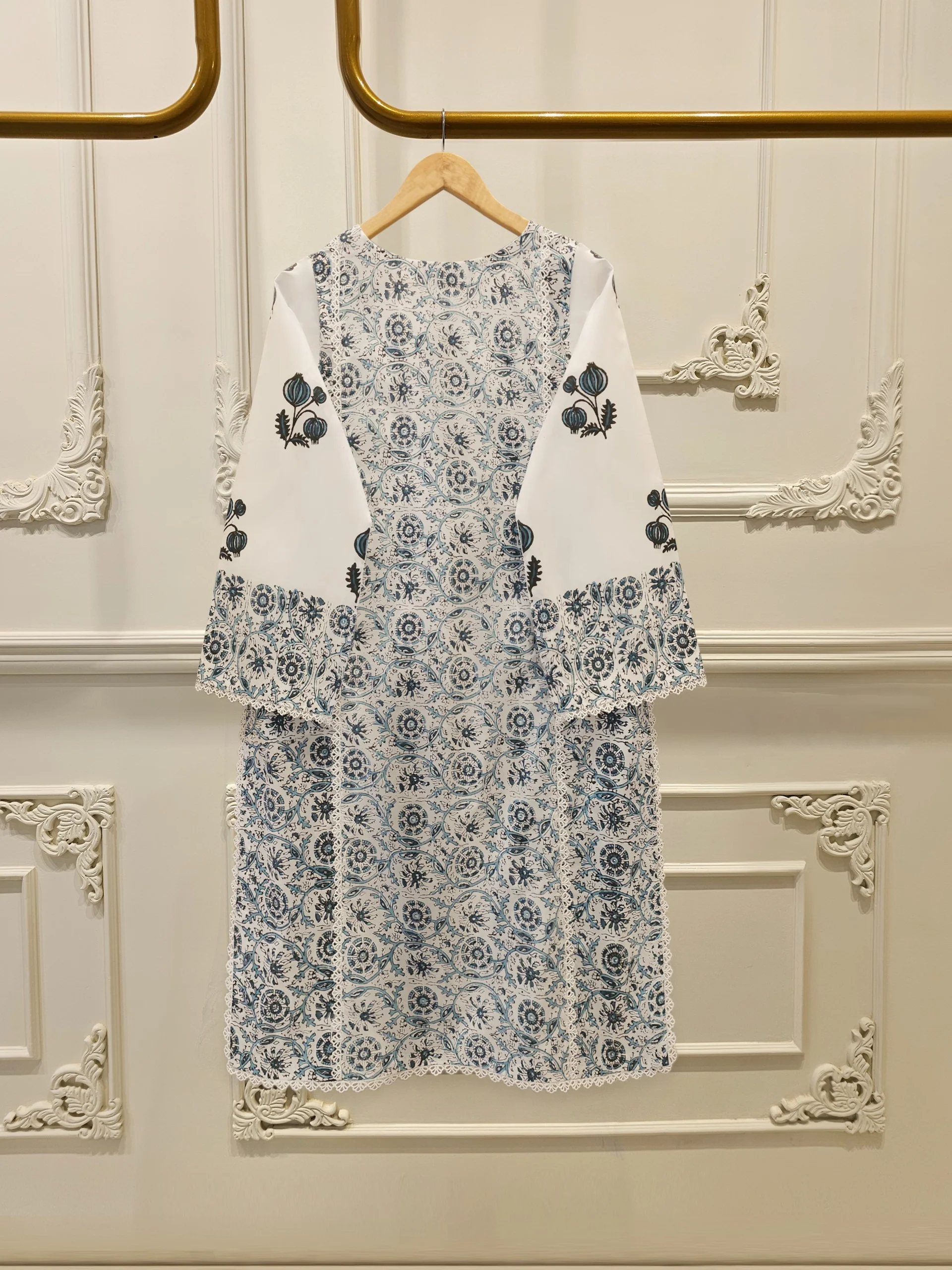 2 Piece - Hand Block Printed Kora Cotton Suit  S113050 - Image 5