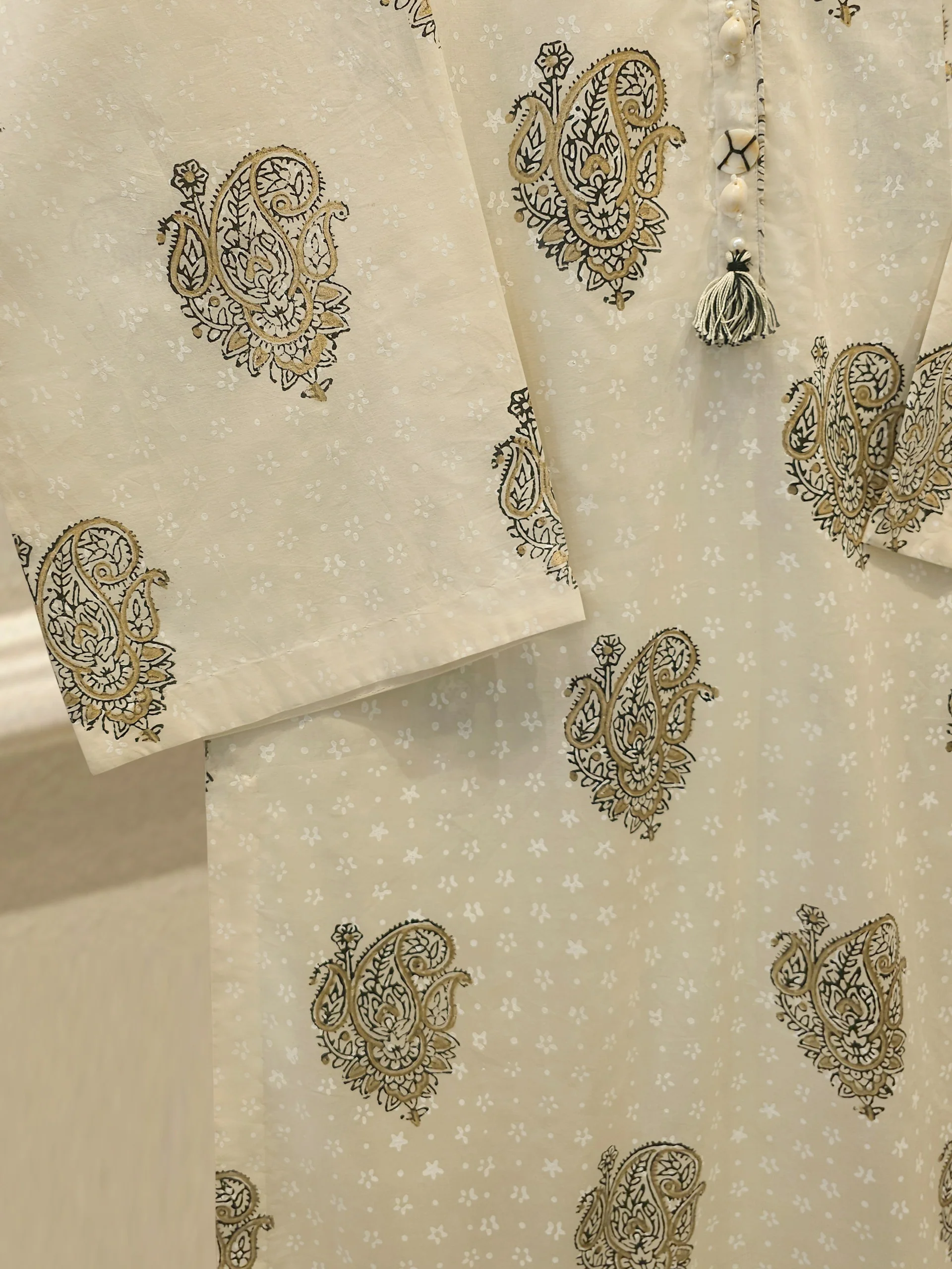 2 Piece - Hand Block Printed Kora Cotton Suit  S114220 - Image 3