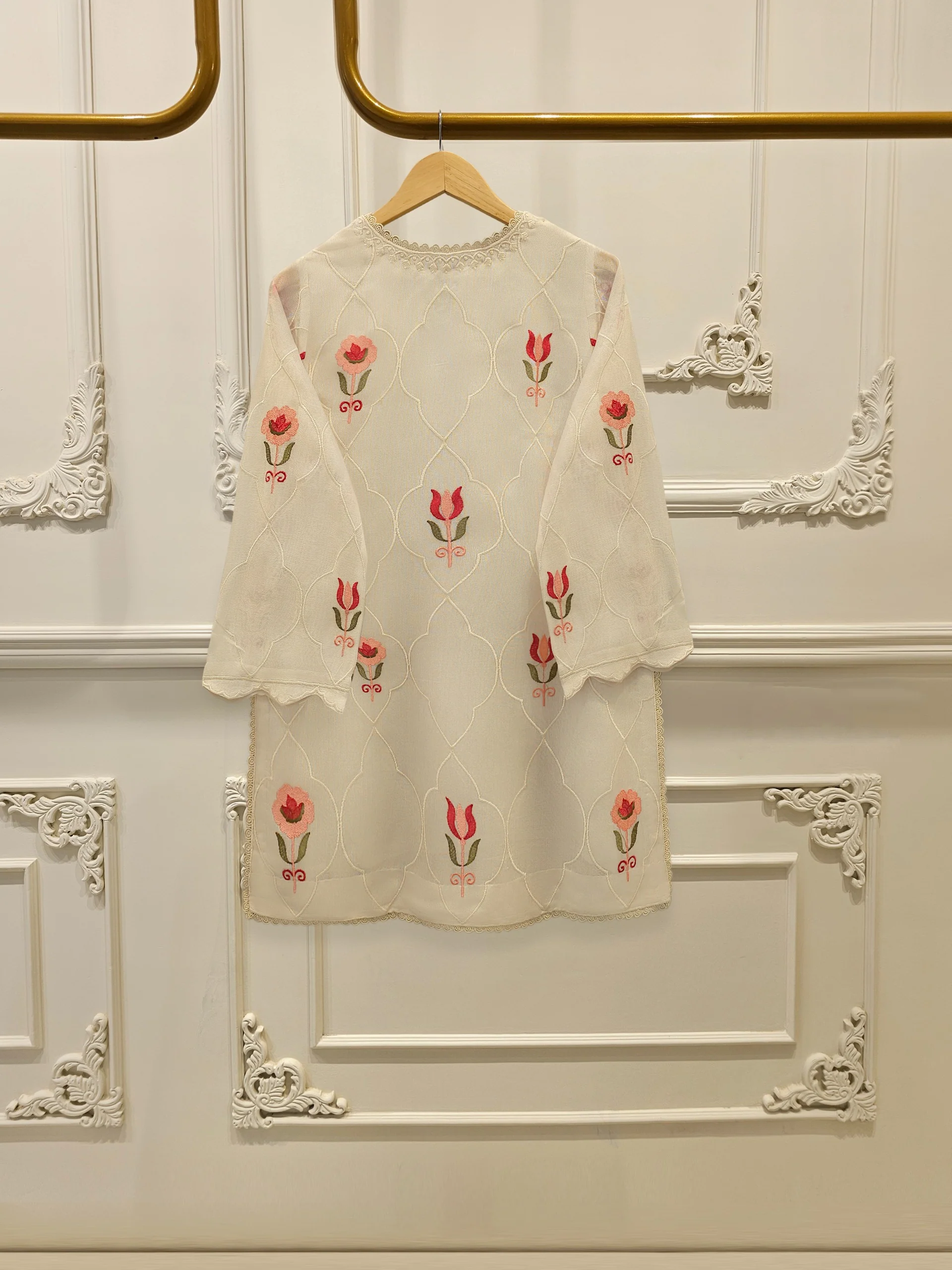 2 Piece - Pure Embroidered Cotton Net Suit S113814 - Image 4