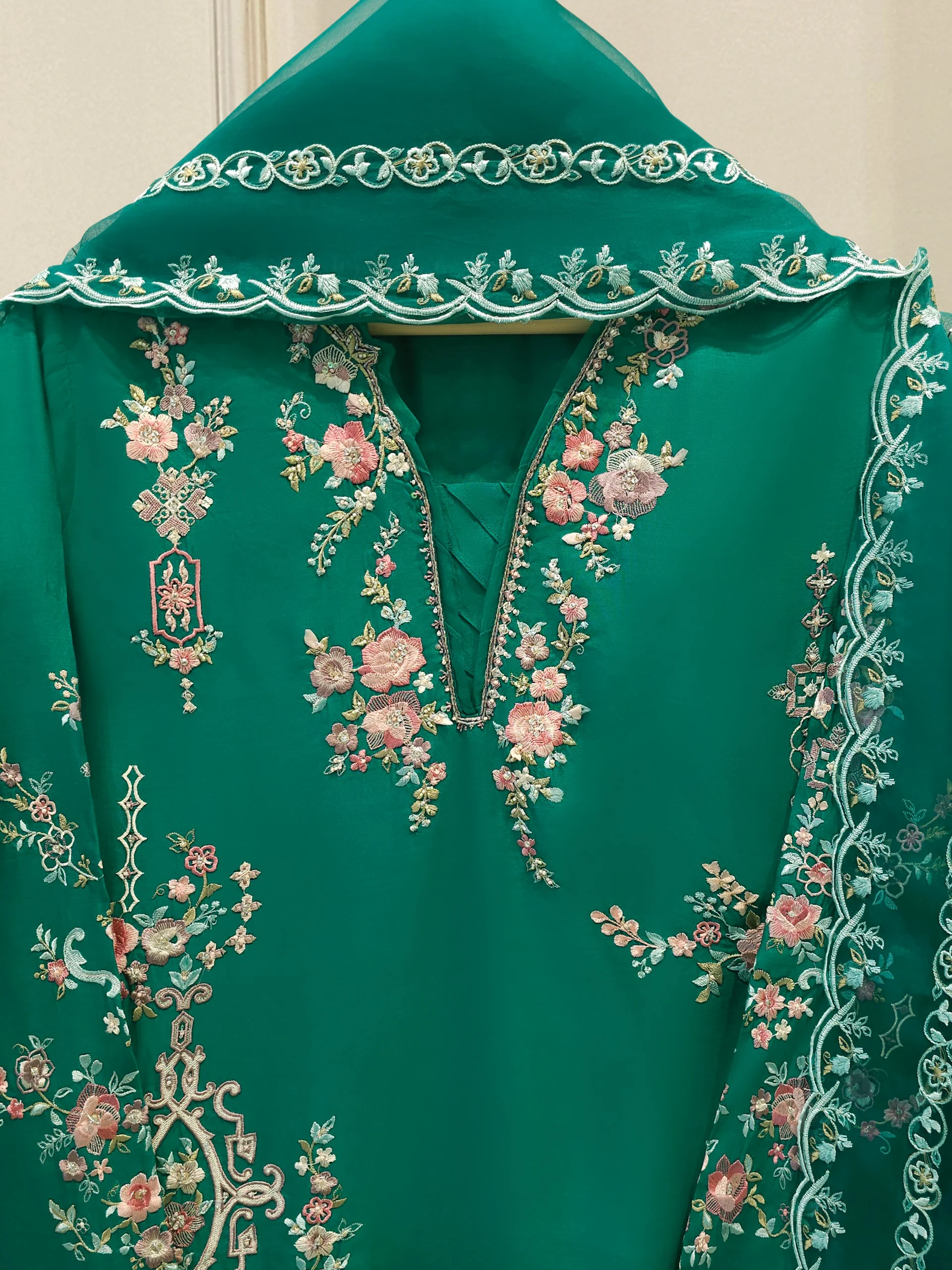 2 Piece- Pure Khaddi Silk Embroidered Suit S114271 - Image 2
