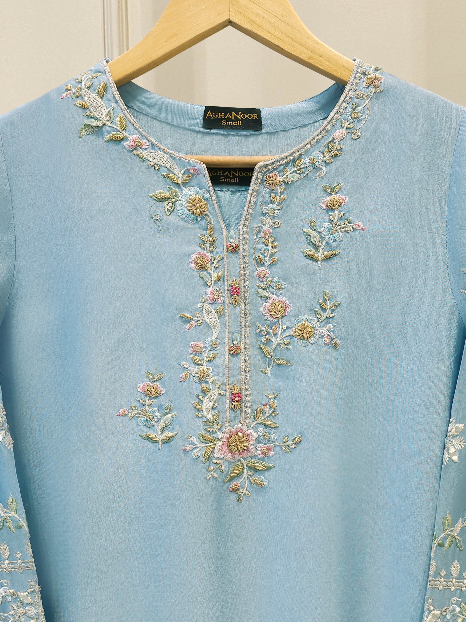 2 Piece- Pure Sheesha Silk Embroidered Suit S114237 - Image 2