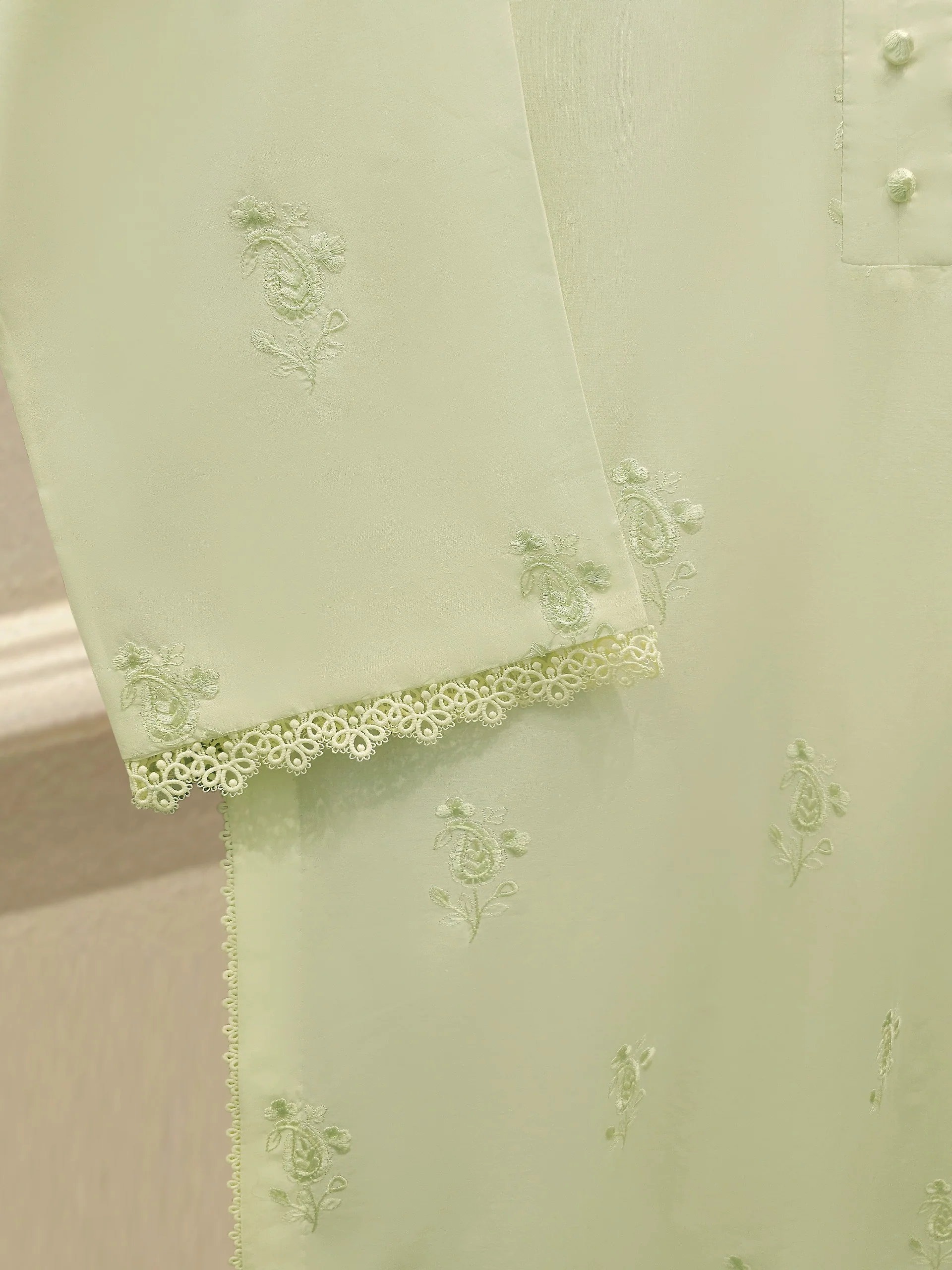 3 Piece - Embroidered Cambric Suit S113490 - Image 4