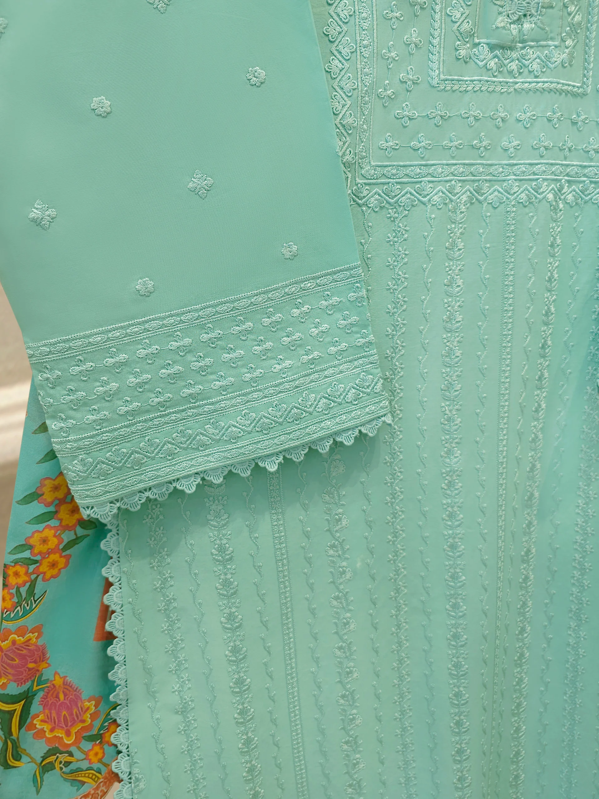 3 Piece - Embroidered Cambric Suit S113594 - Image 3
