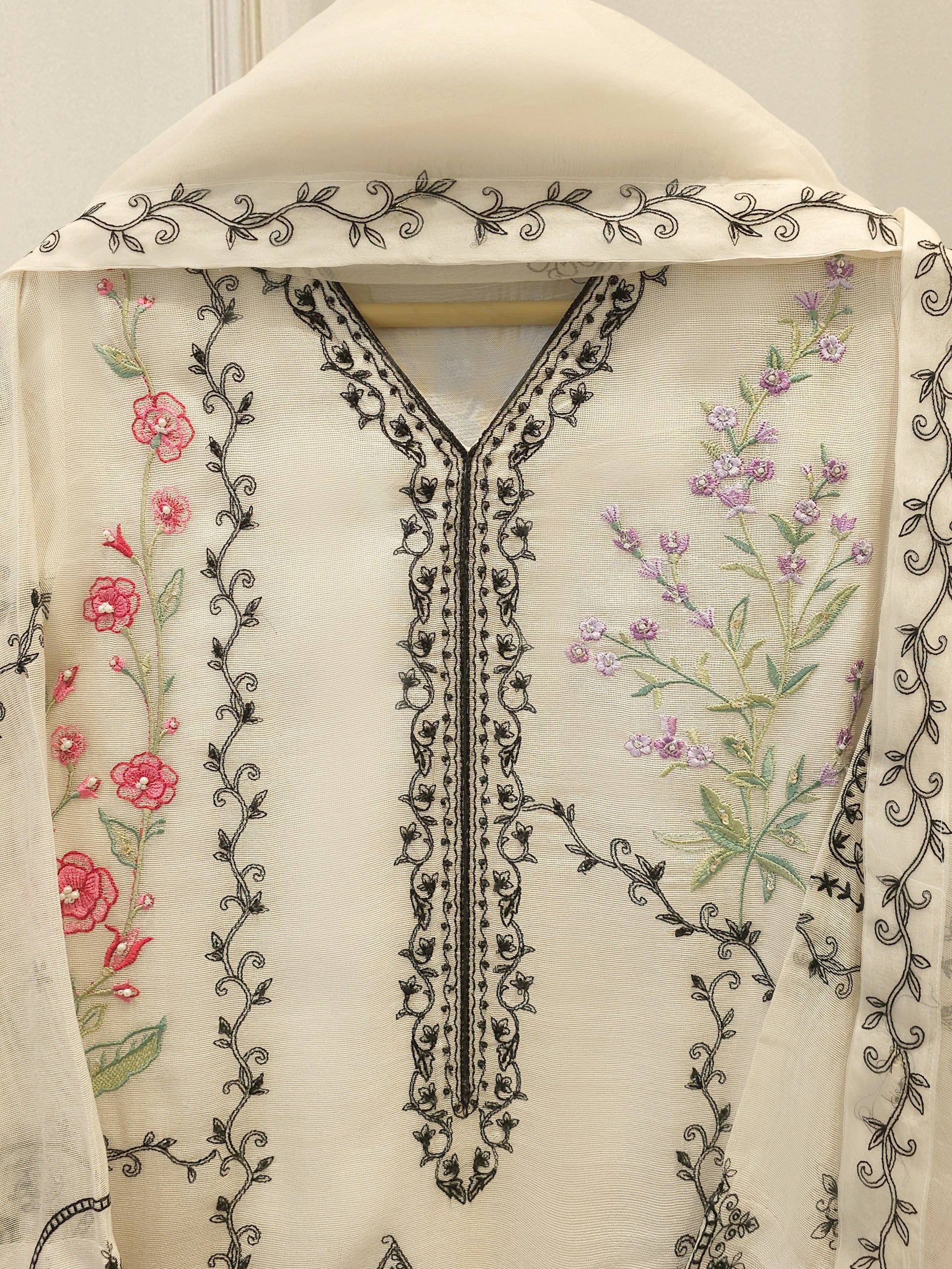 3 Piece - Embroidered Cotton Net Suit WS00304 - Image 2