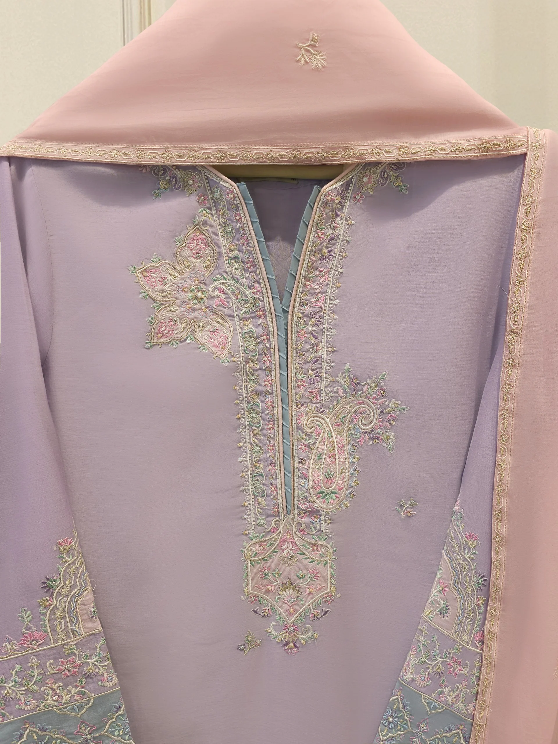 3 Piece - Embroidered Kora  Cotton Suit WS00305 - Image 2