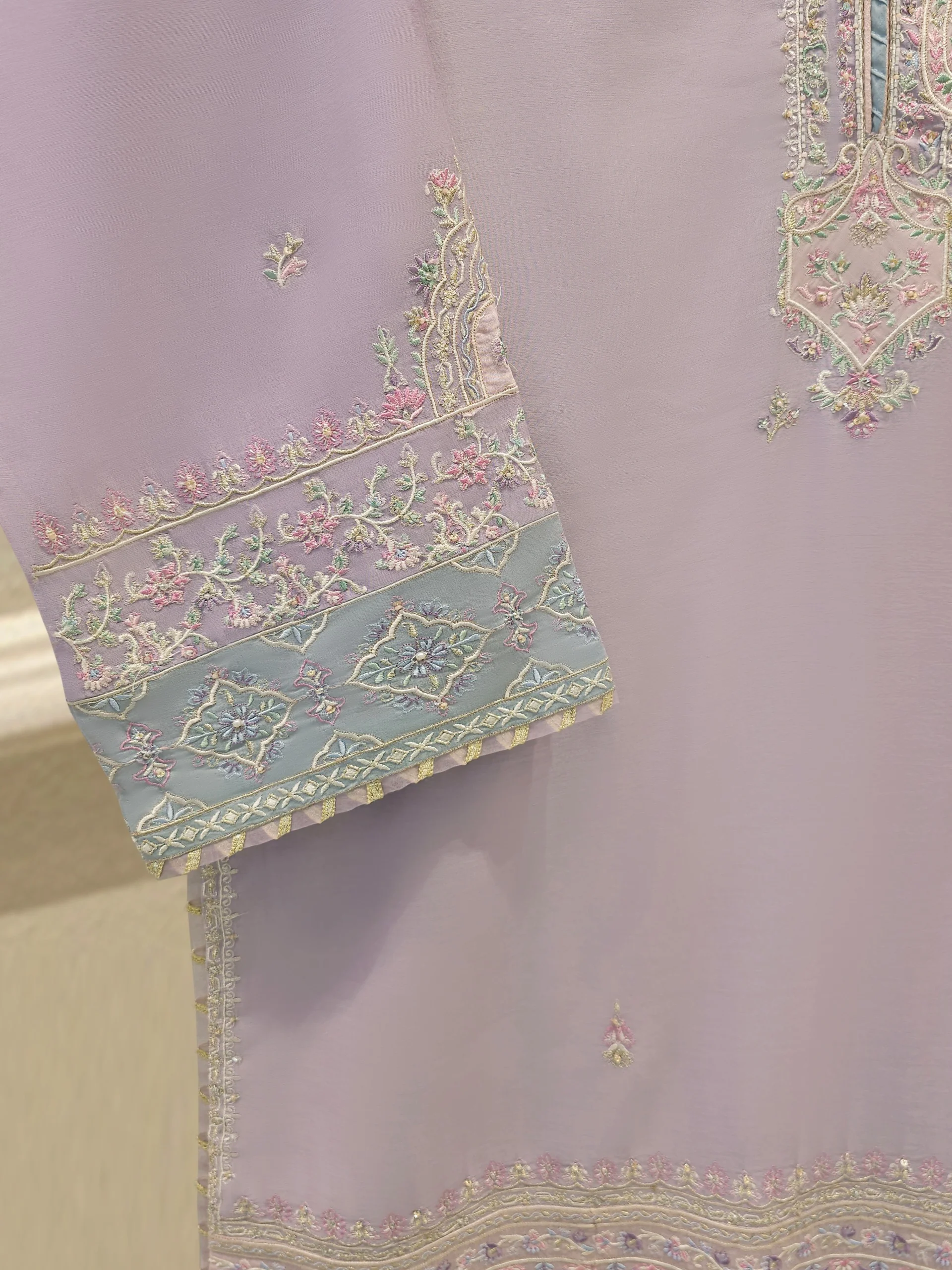 3 Piece - Embroidered Kora  Cotton Suit WS00305 - Image 3