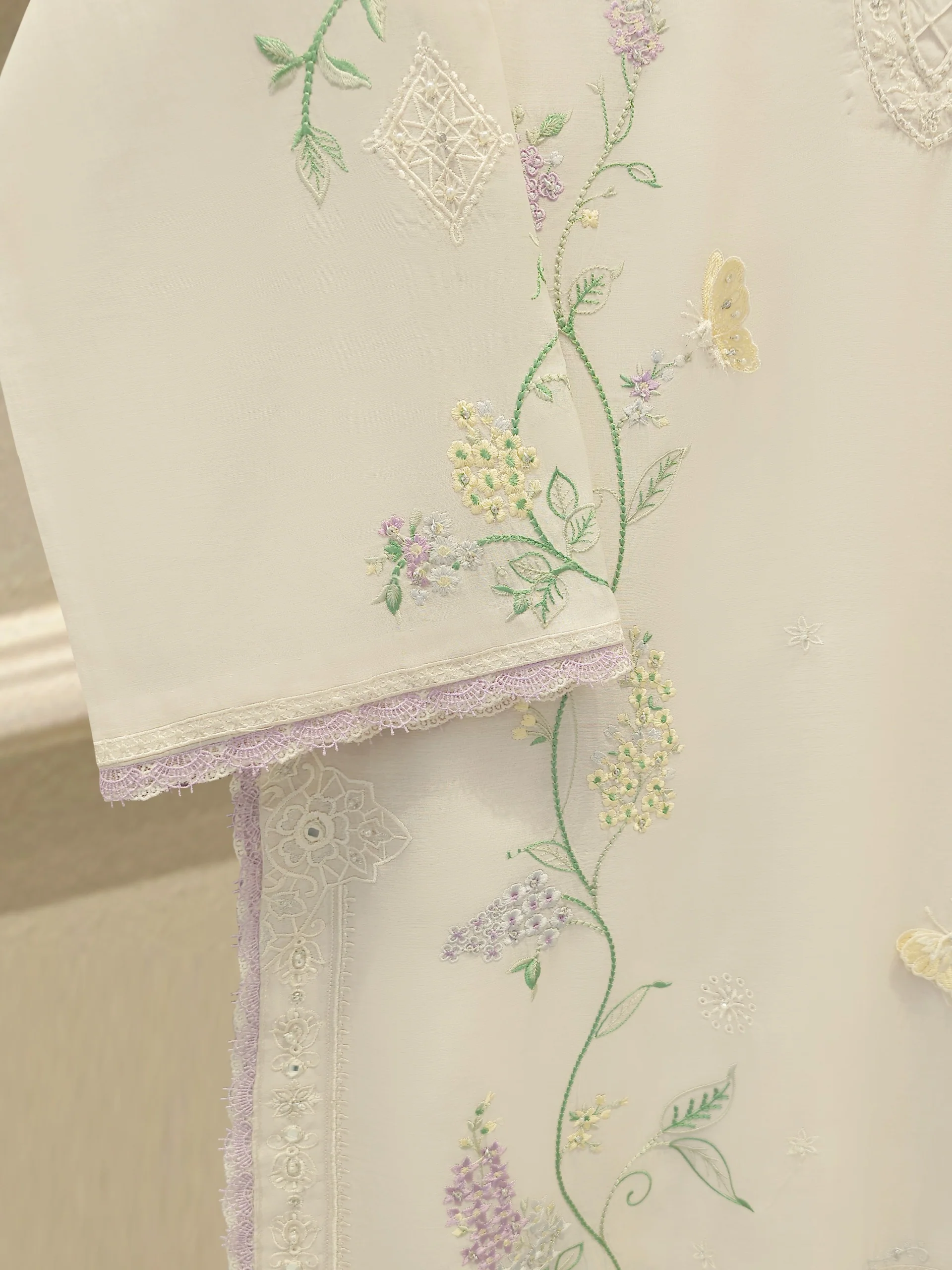 3 Piece - Embroidered Kora  Cotton Suit WS00308 - Image 3