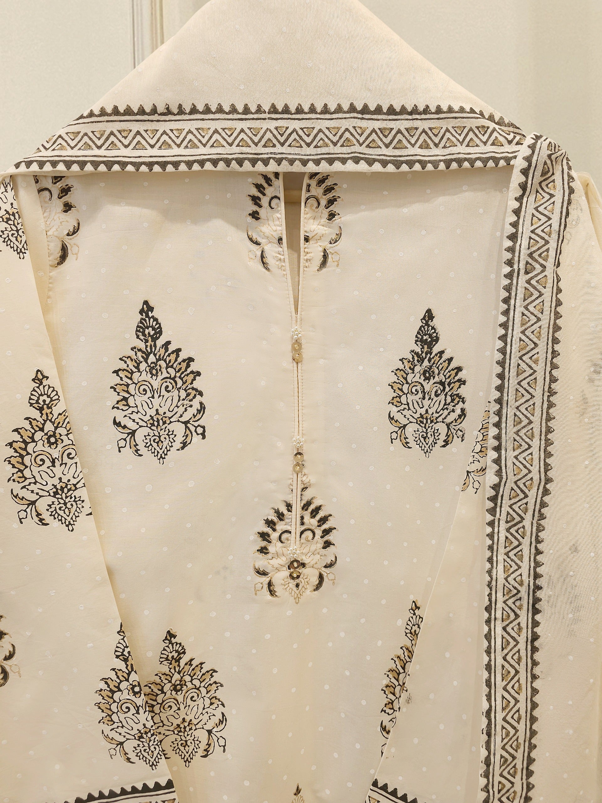 3 Piece - Hand Block Printed Kora Cotton Suit S114102 - Image 2