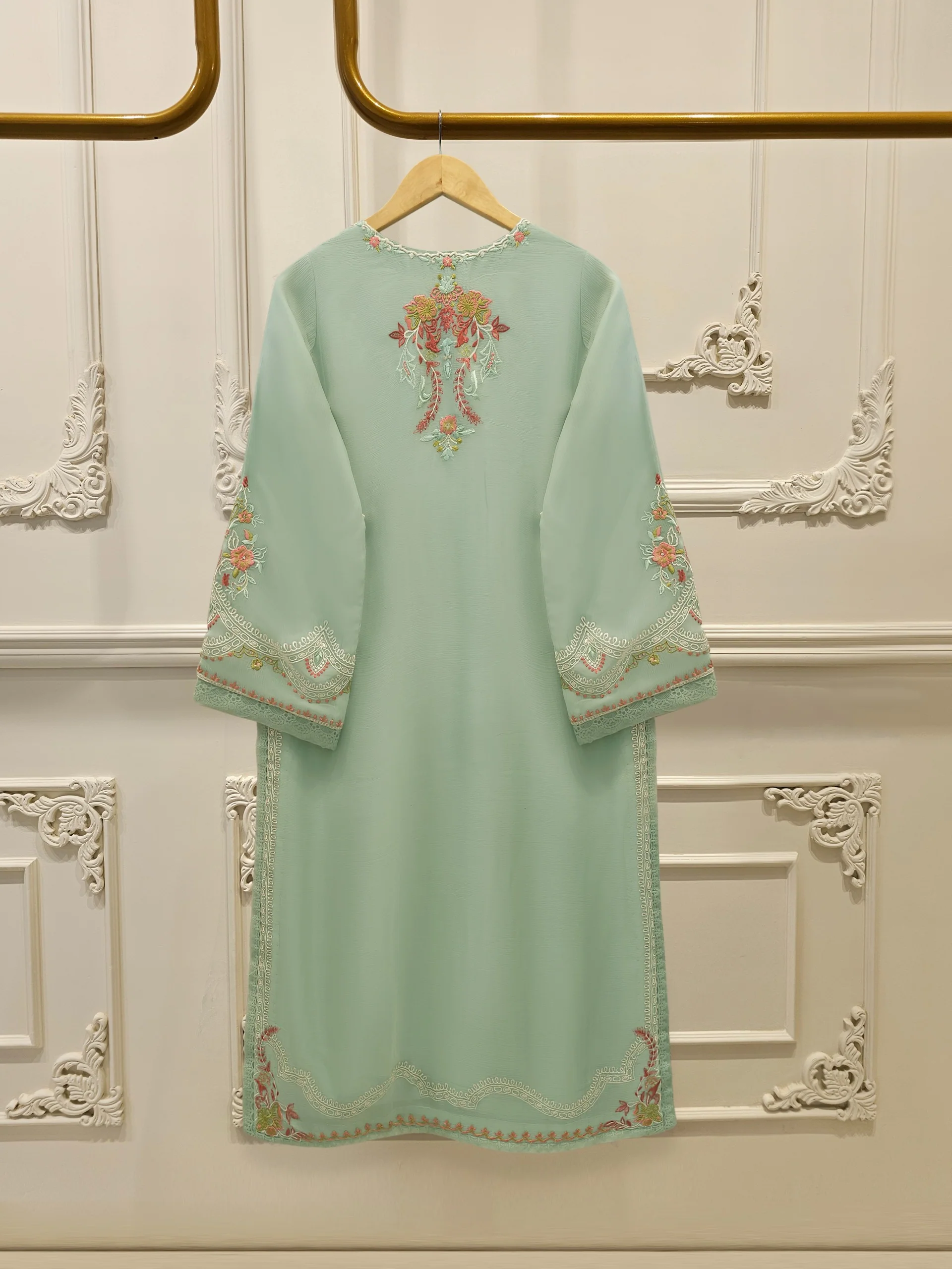 3 Piece - Pure Chiffon Embroidered Suit S113572 - Image 3