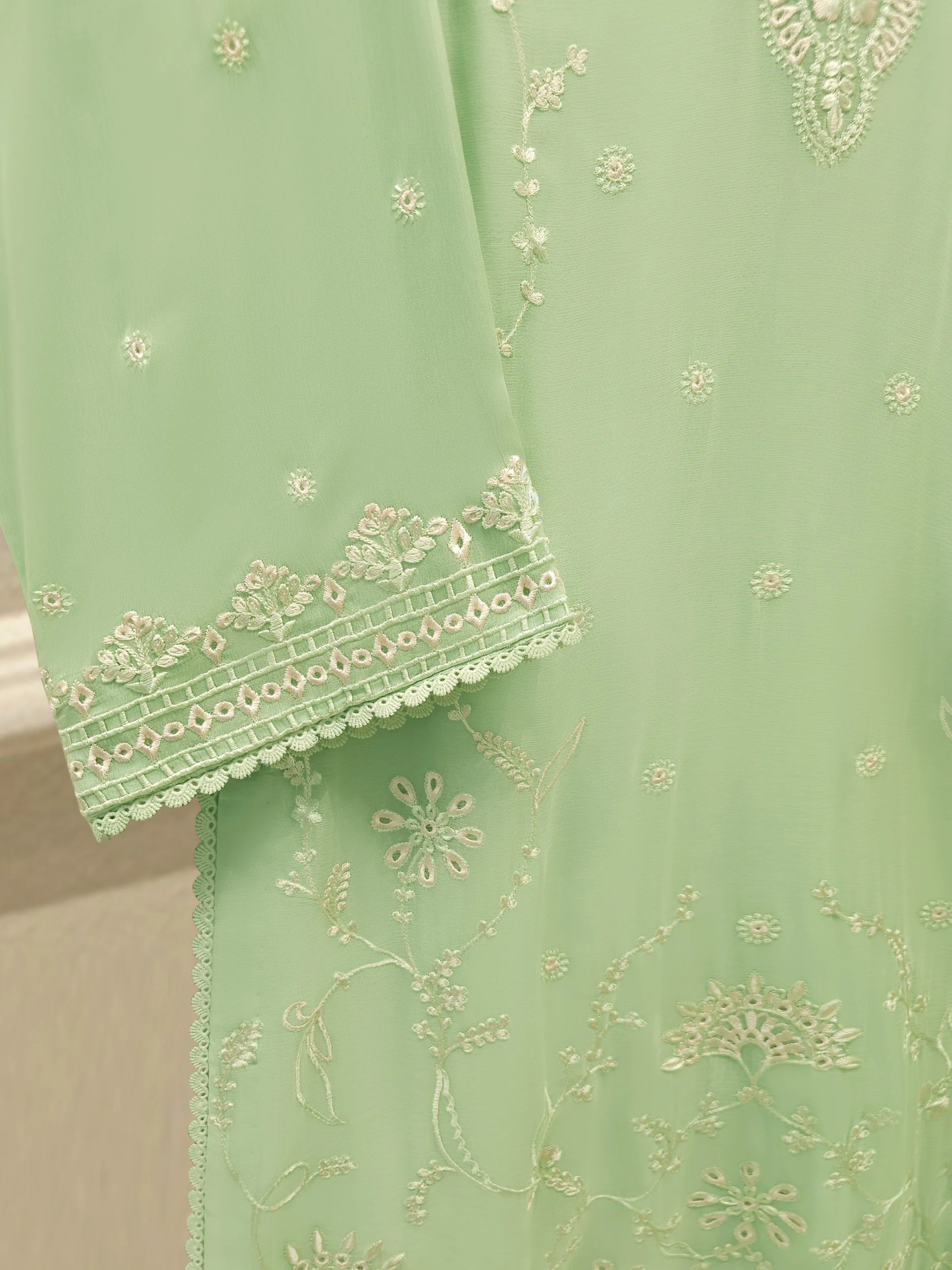 3 Piece - Pure Embroidered Chiffon Suit S113445 - Image 3