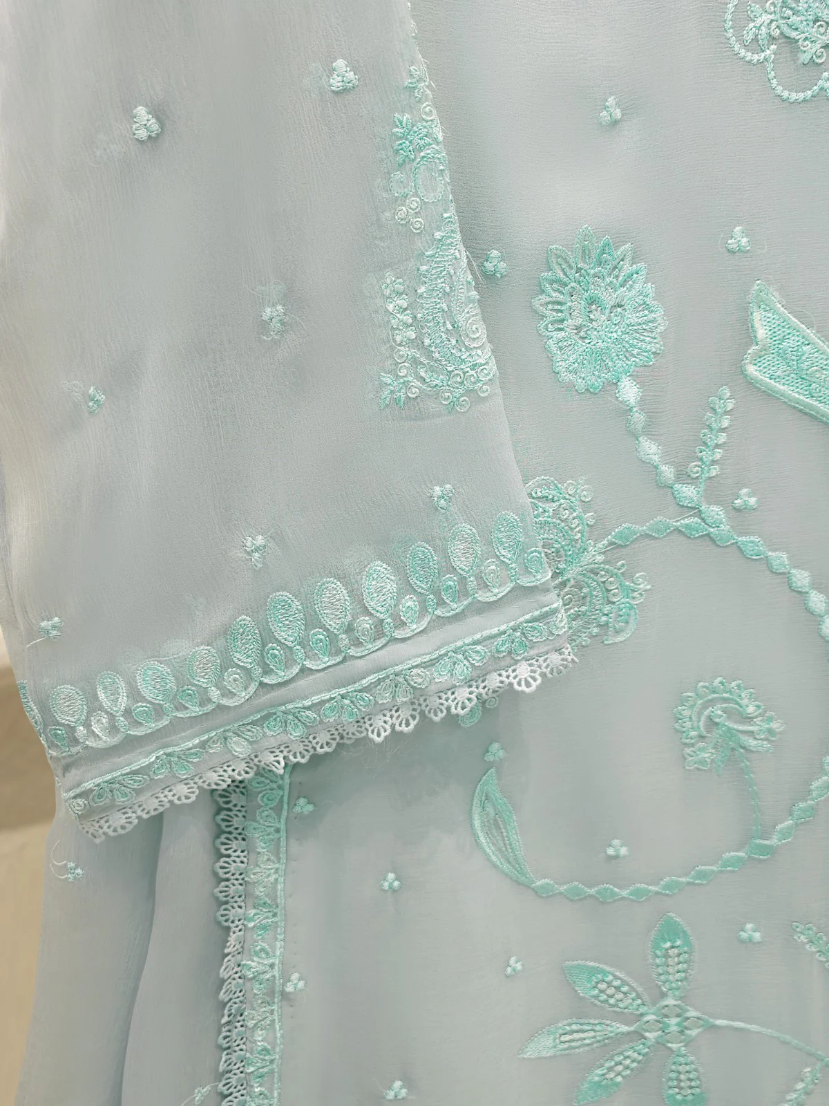3 Piece - Pure Embroidered Chiffon Suit S113801 - Image 3