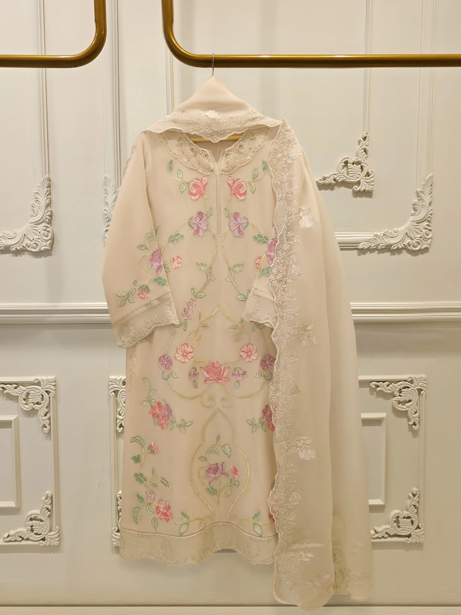 3 Piece - Pure Embroidered Cotton Net Suit S112472