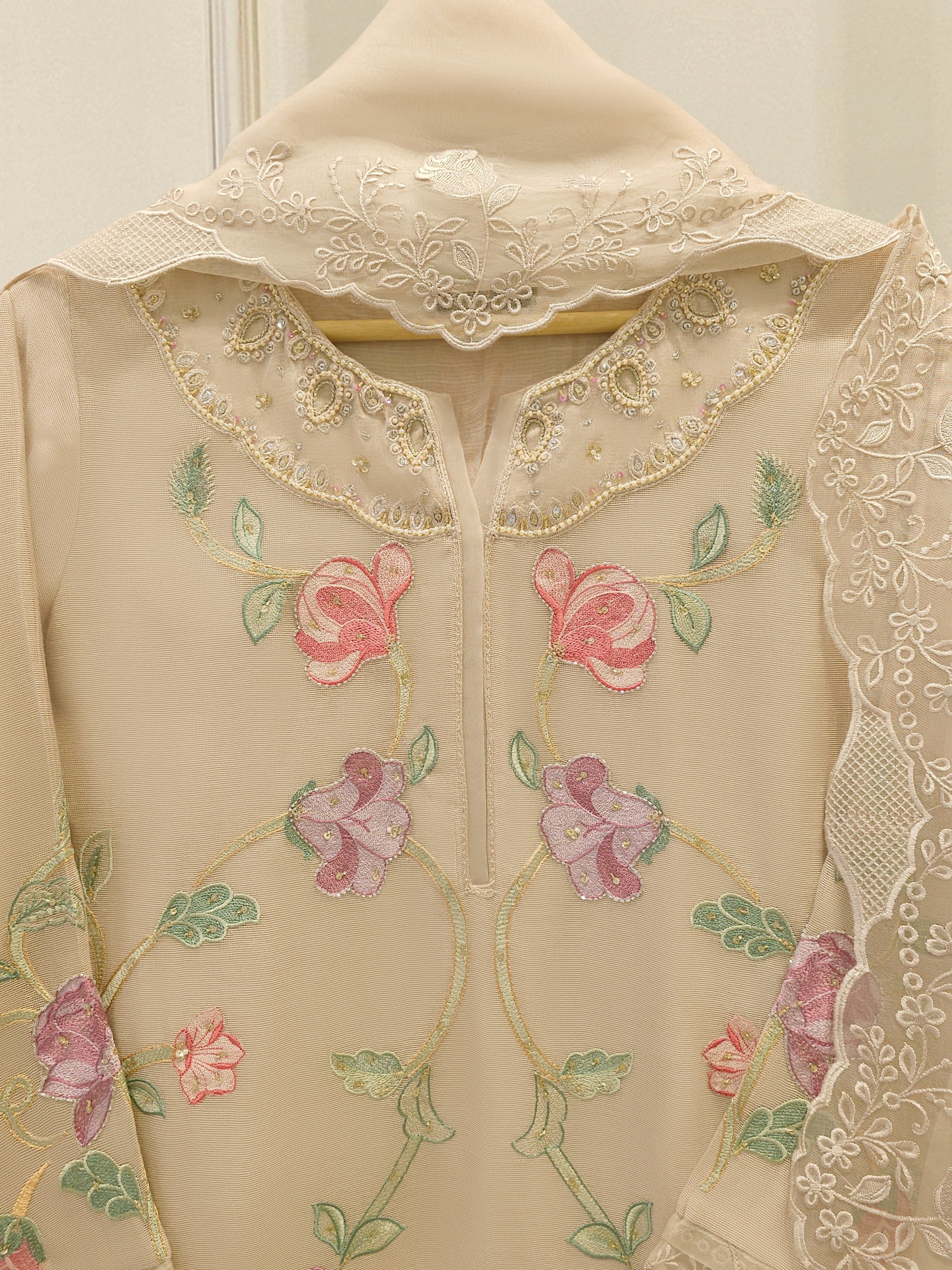 3 Piece - Pure Embroidered Cotton Net Suit S112472 - Image 3