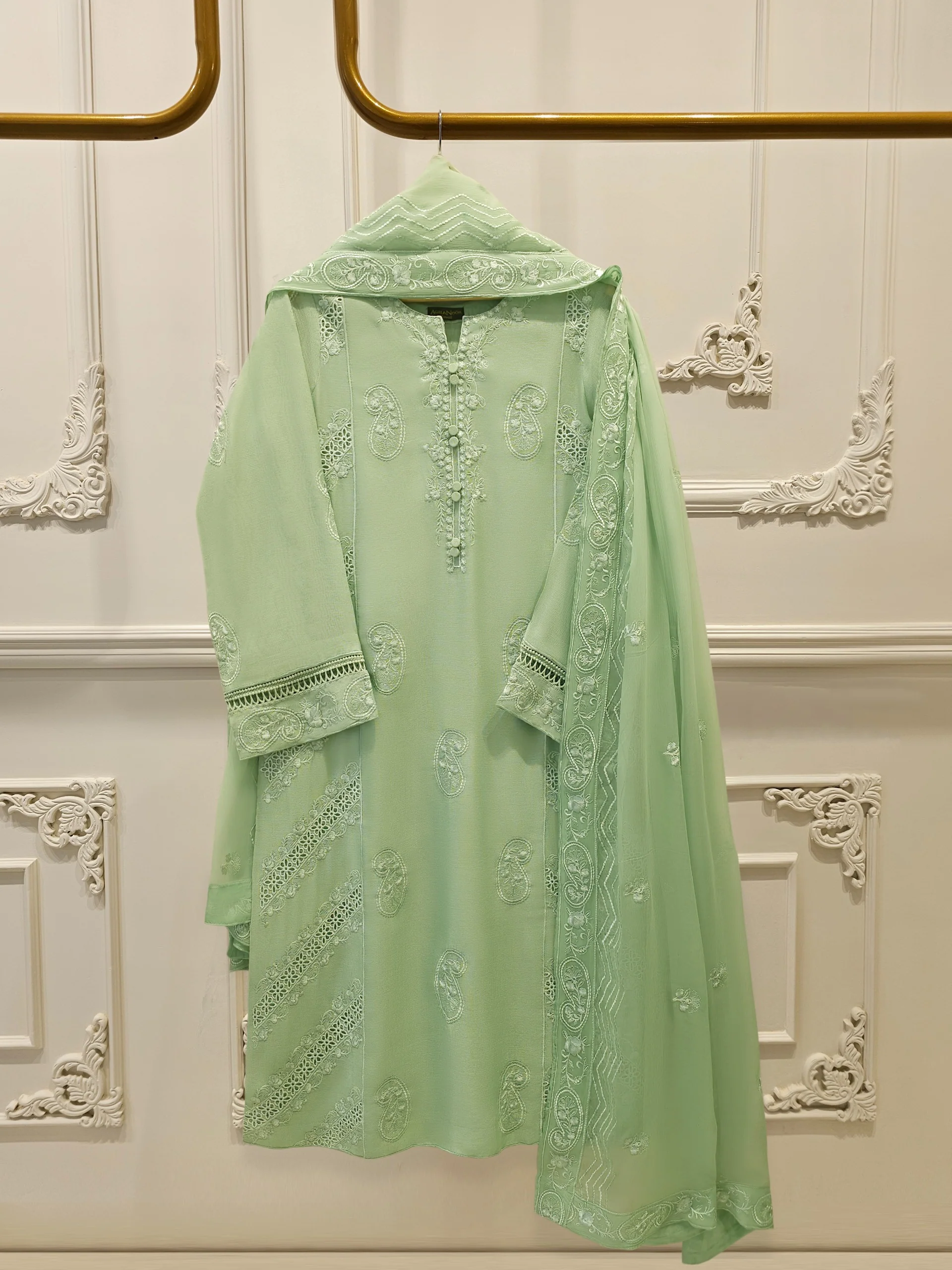 3 Piece - Pure Embroidered Cotton Net Suit S112808