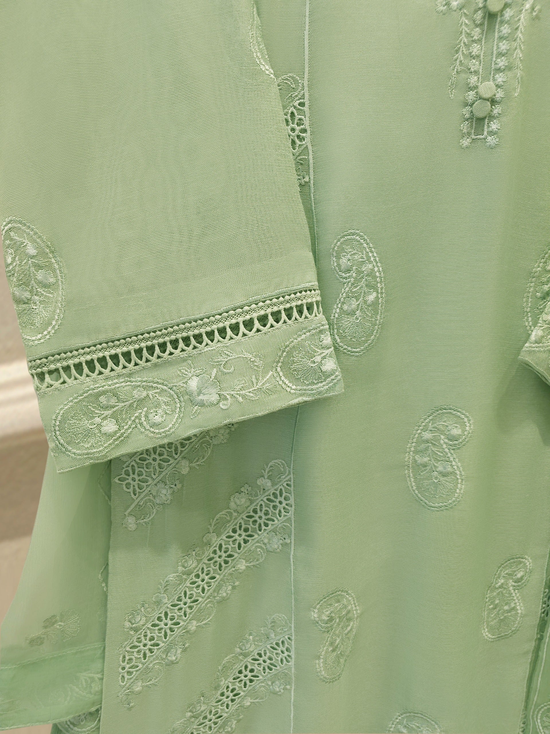 3 Piece - Pure Embroidered Cotton Net Suit S112808 - Image 7