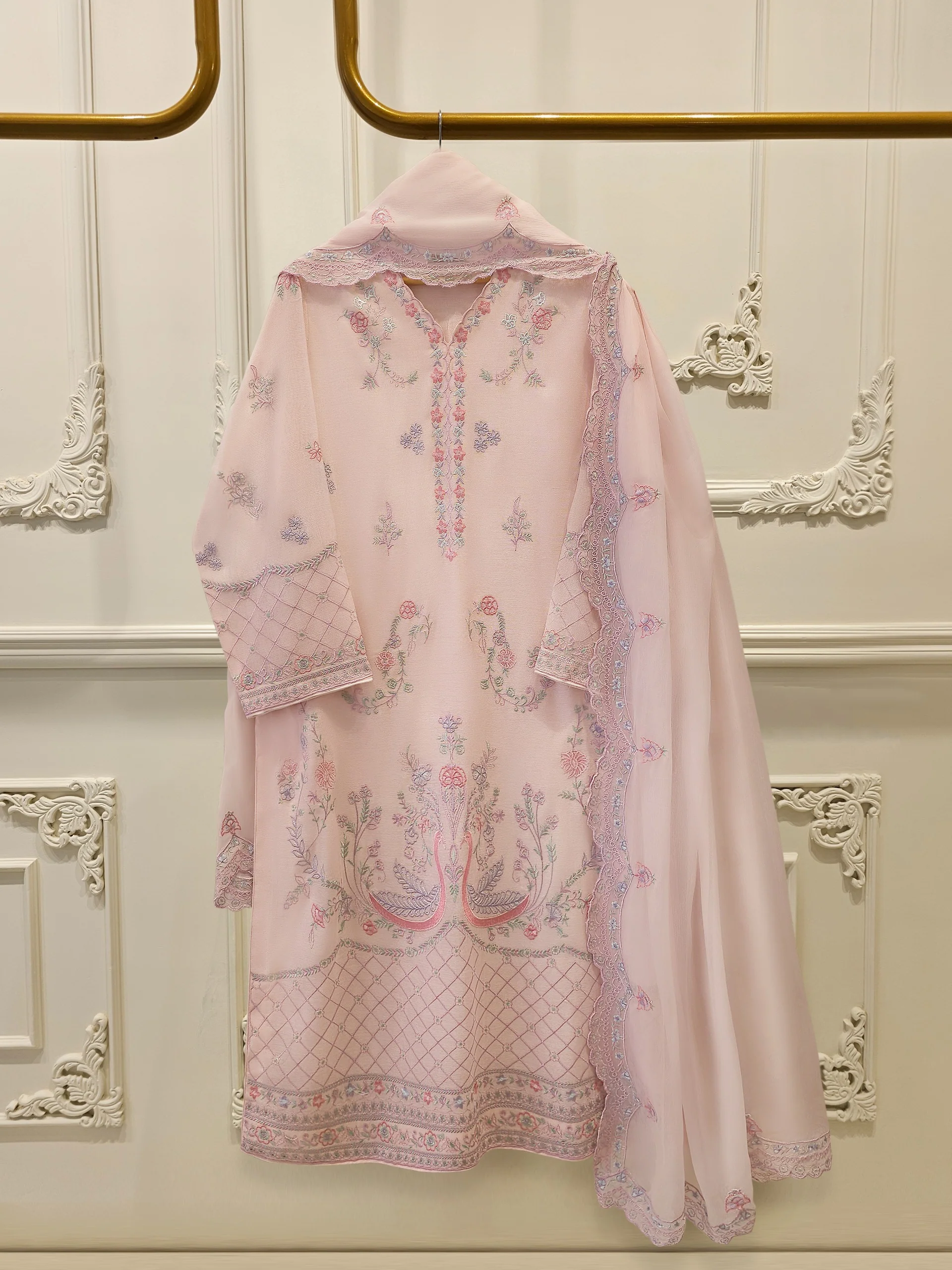 3 Piece - Pure Embroidered Cotton Net Suit S113165