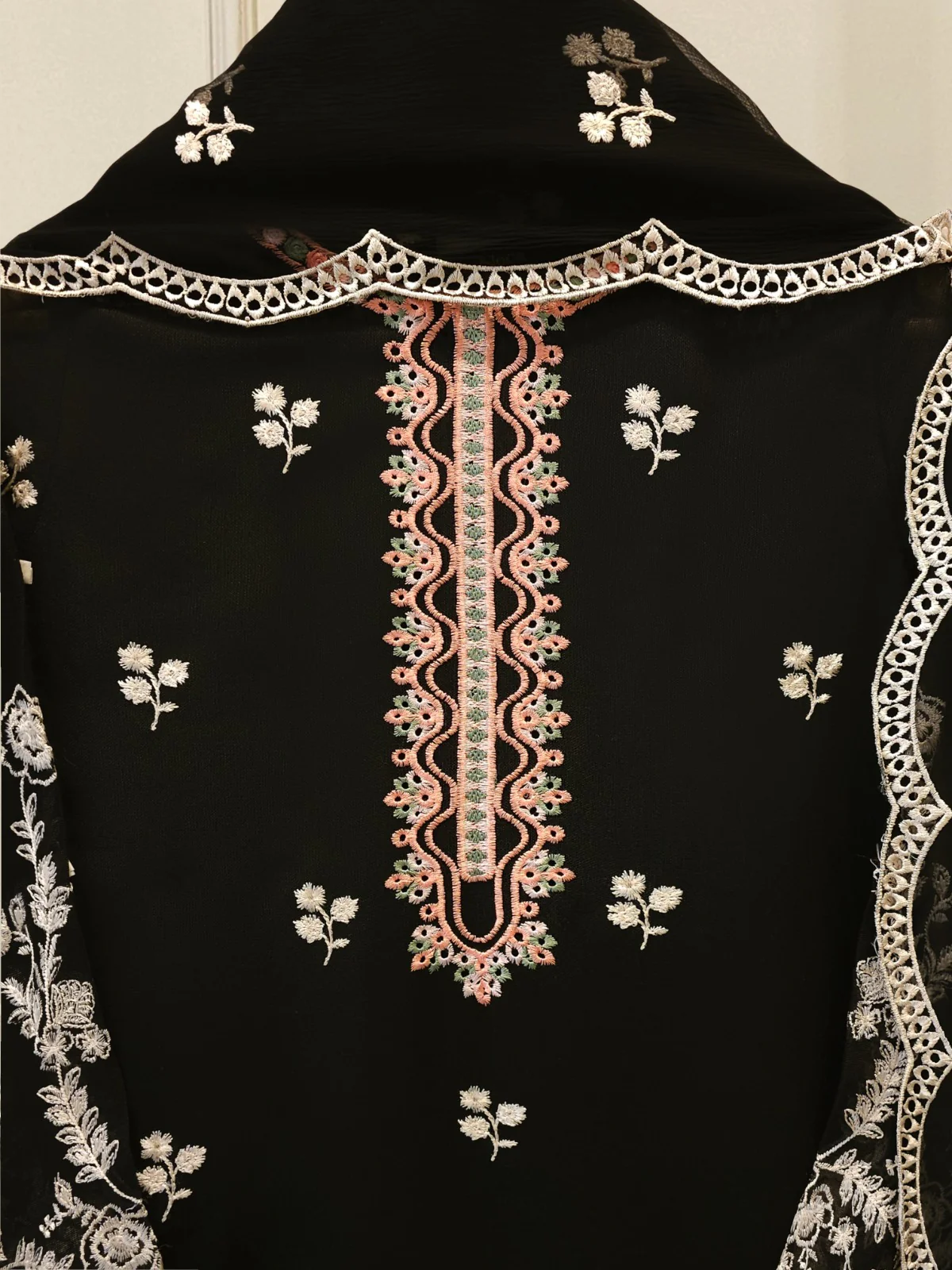 3 Piece - Pure Embroidered Cotton Net Suit S113499 - Image 2
