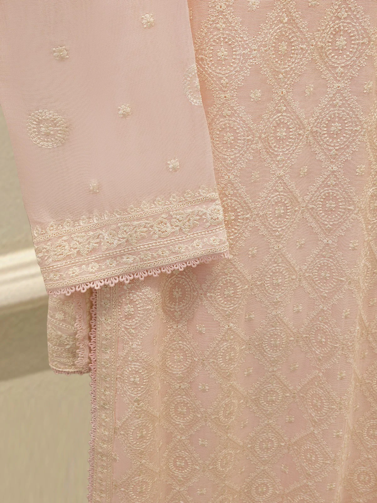 3 Piece - Pure Embroidered Cotton Net Suit S113563 - Image 3