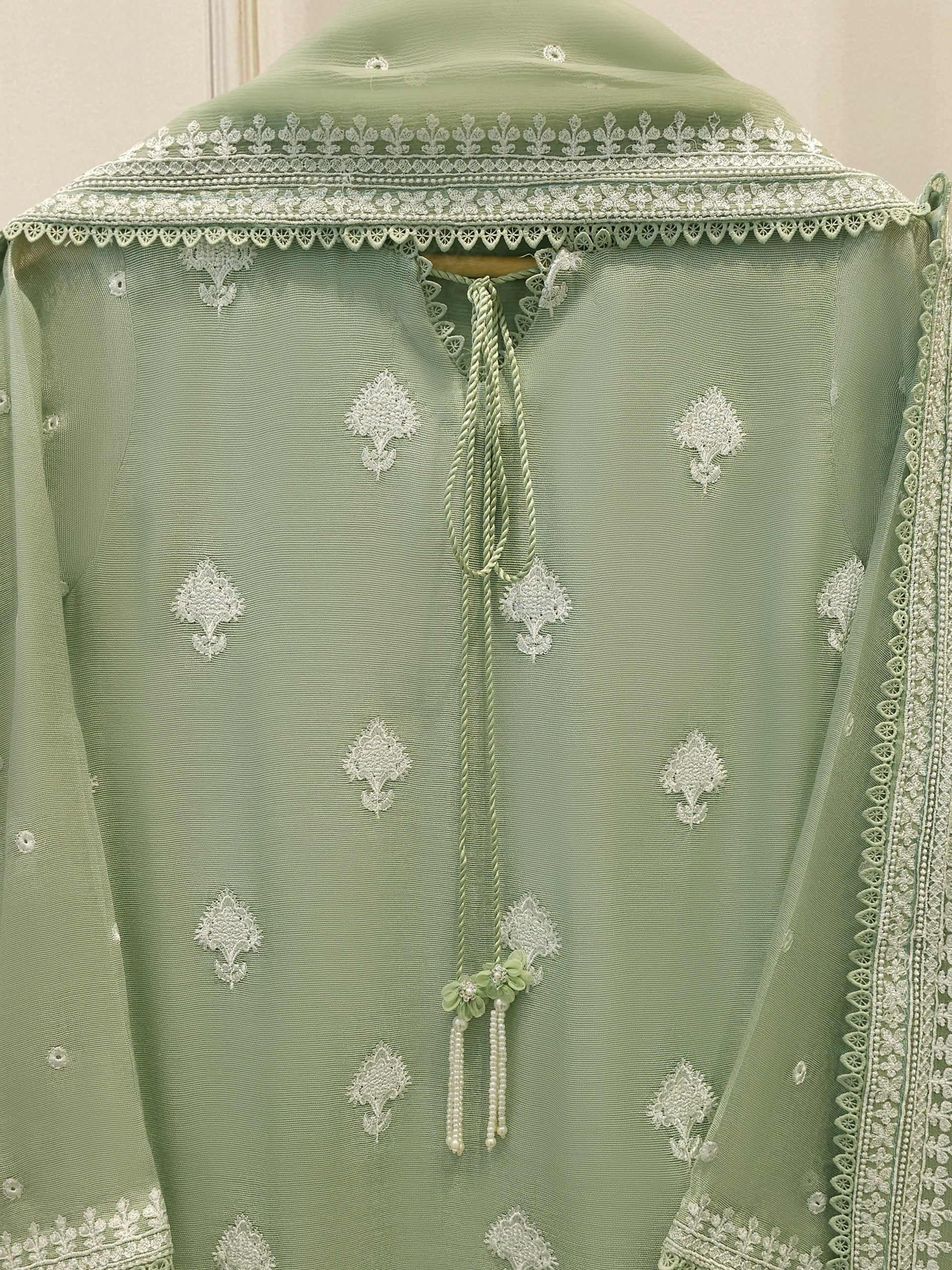 3 Piece - Pure Embroidered Cotton Net Suit S113595 - Image 2