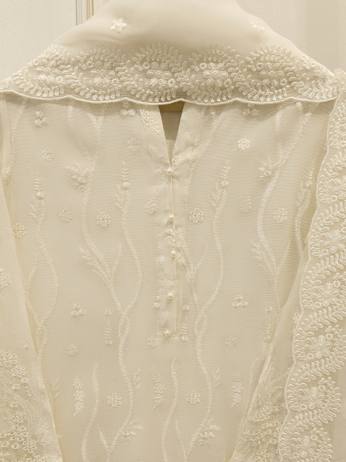 3 Piece - Pure Embroidered Cotton Net Suit S113798 - Image 2