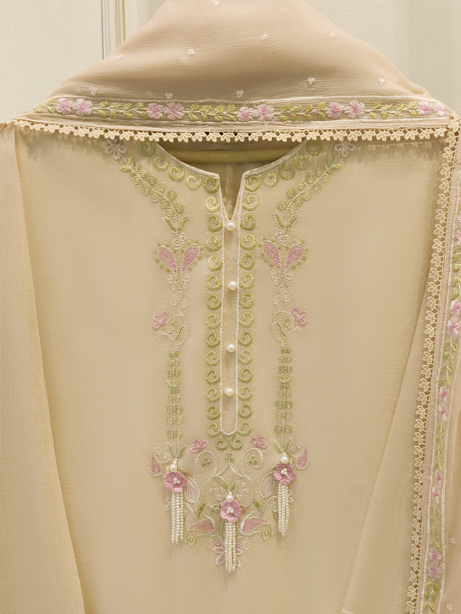 3 Piece - Pure Embroidered Cotton Net Suit S113844 - Image 2