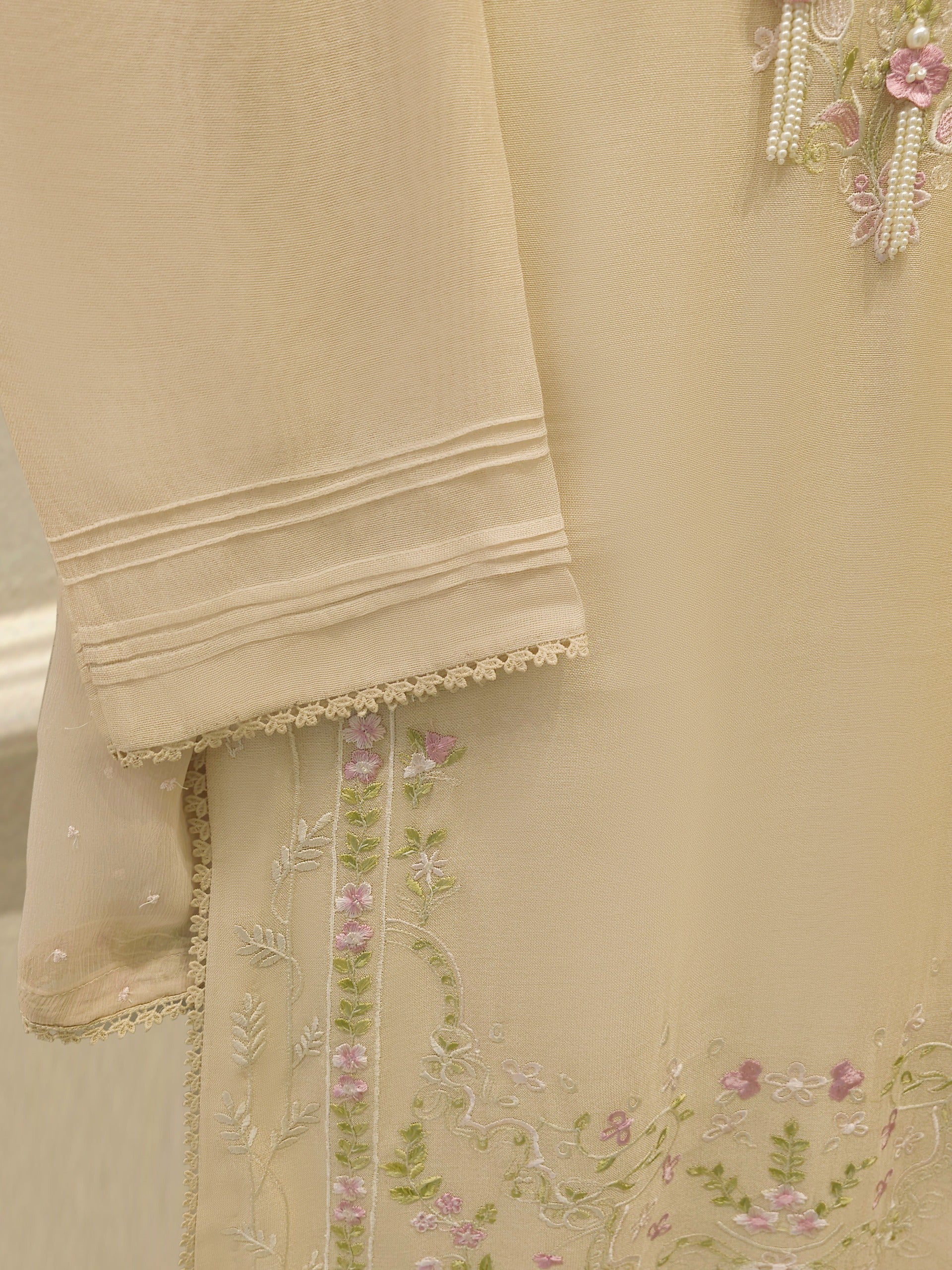 3 Piece - Pure Embroidered Cotton Net Suit S113844 - Image 3