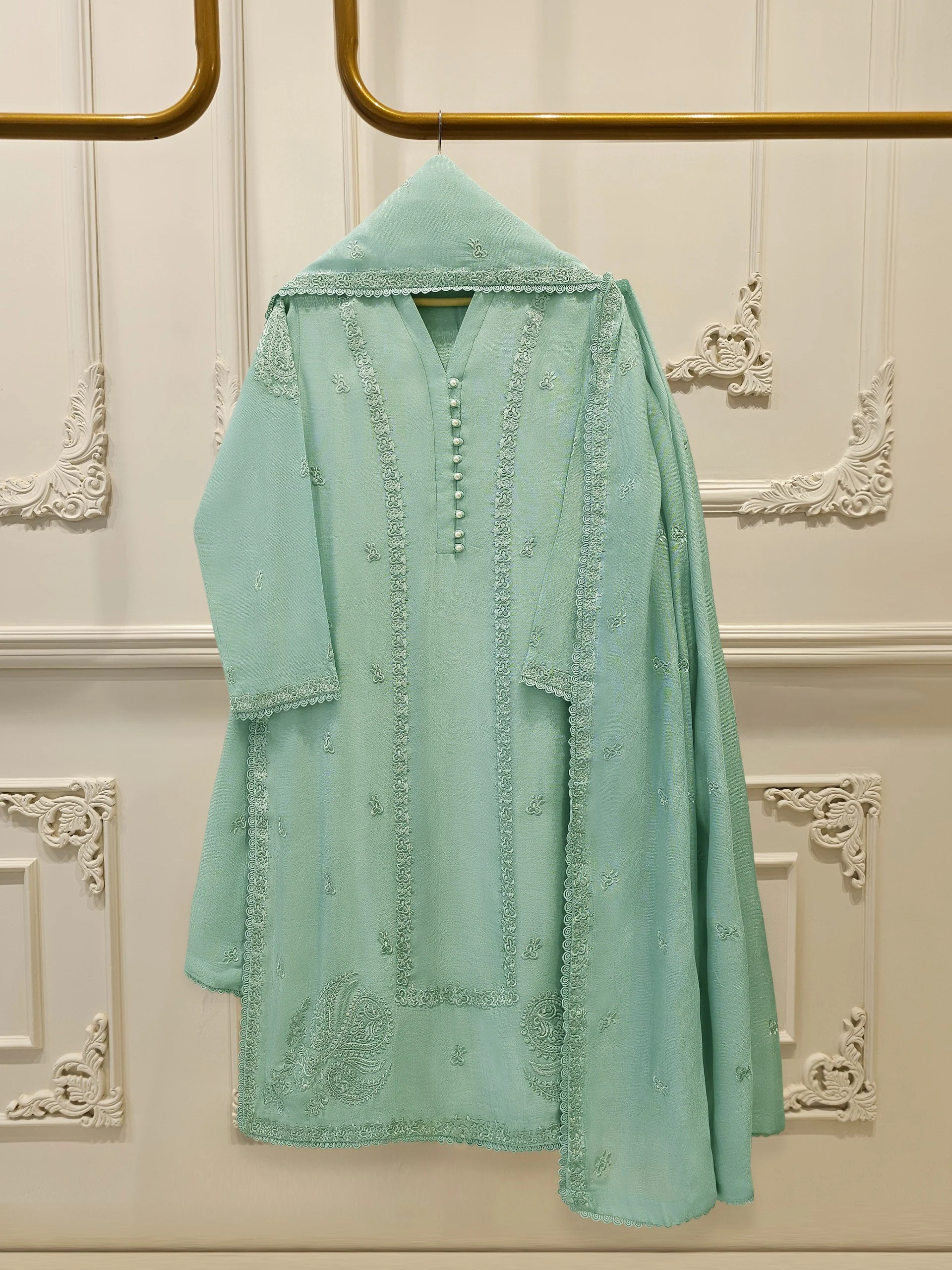 3 Piece - Pure Embroidered Cotton Net Suit S113911