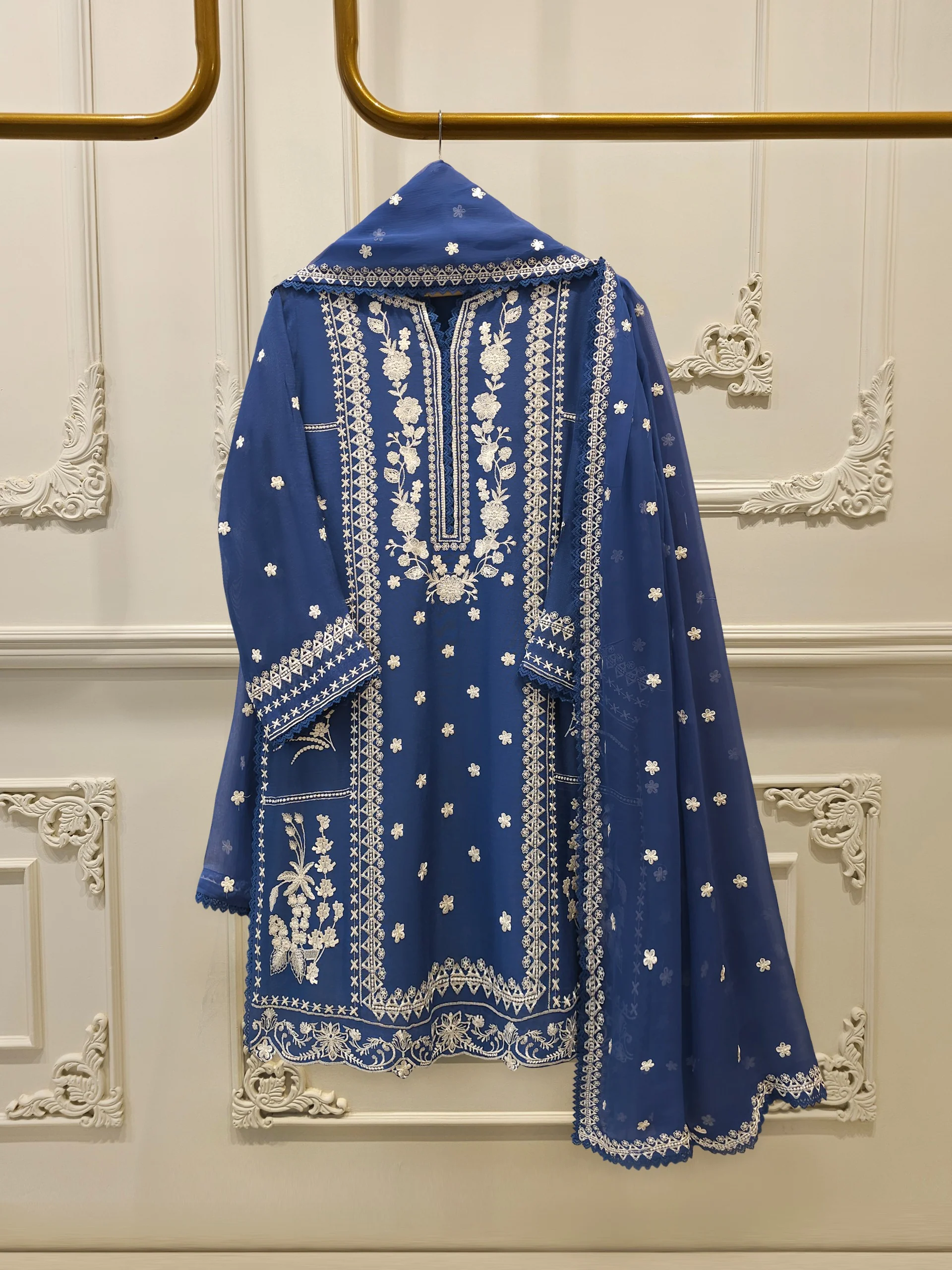 3 Piece - Pure Embroidered Cotton Net Suit S113912