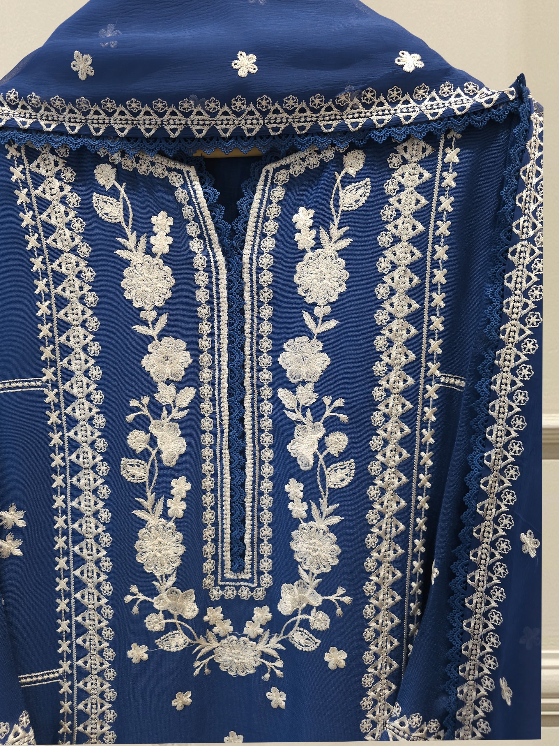 3 Piece - Pure Embroidered Cotton Net Suit S113912 - Image 2