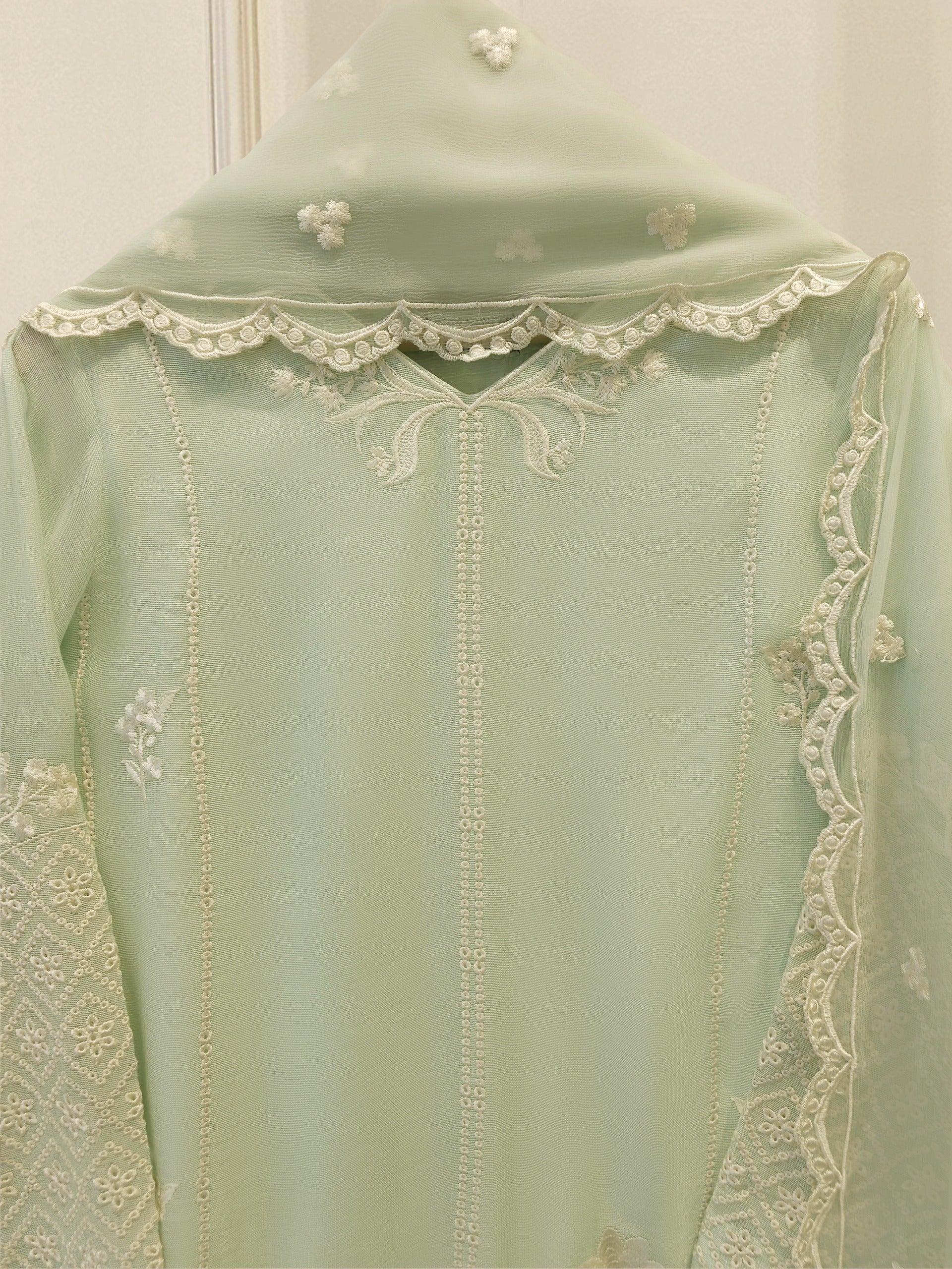 3 Piece - Pure Embroidered Cotton Net Suit S114005 - Image 2