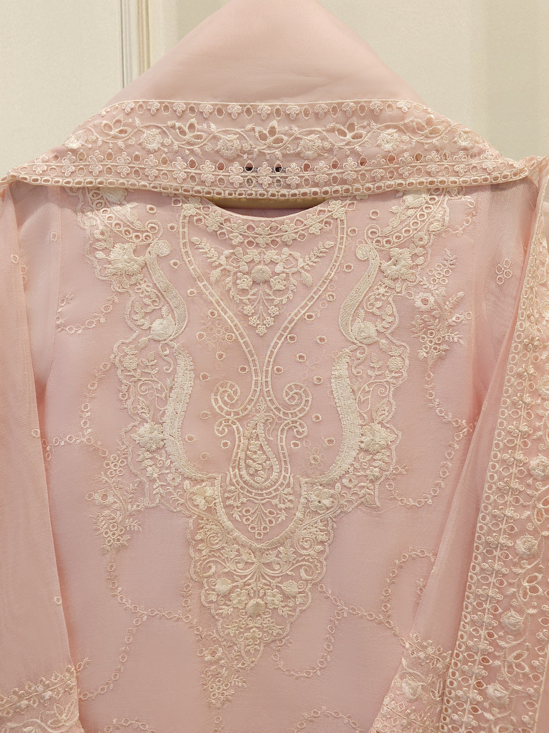 3 Piece - Pure Embroidered Cotton Net Suit S114014 - Image 2