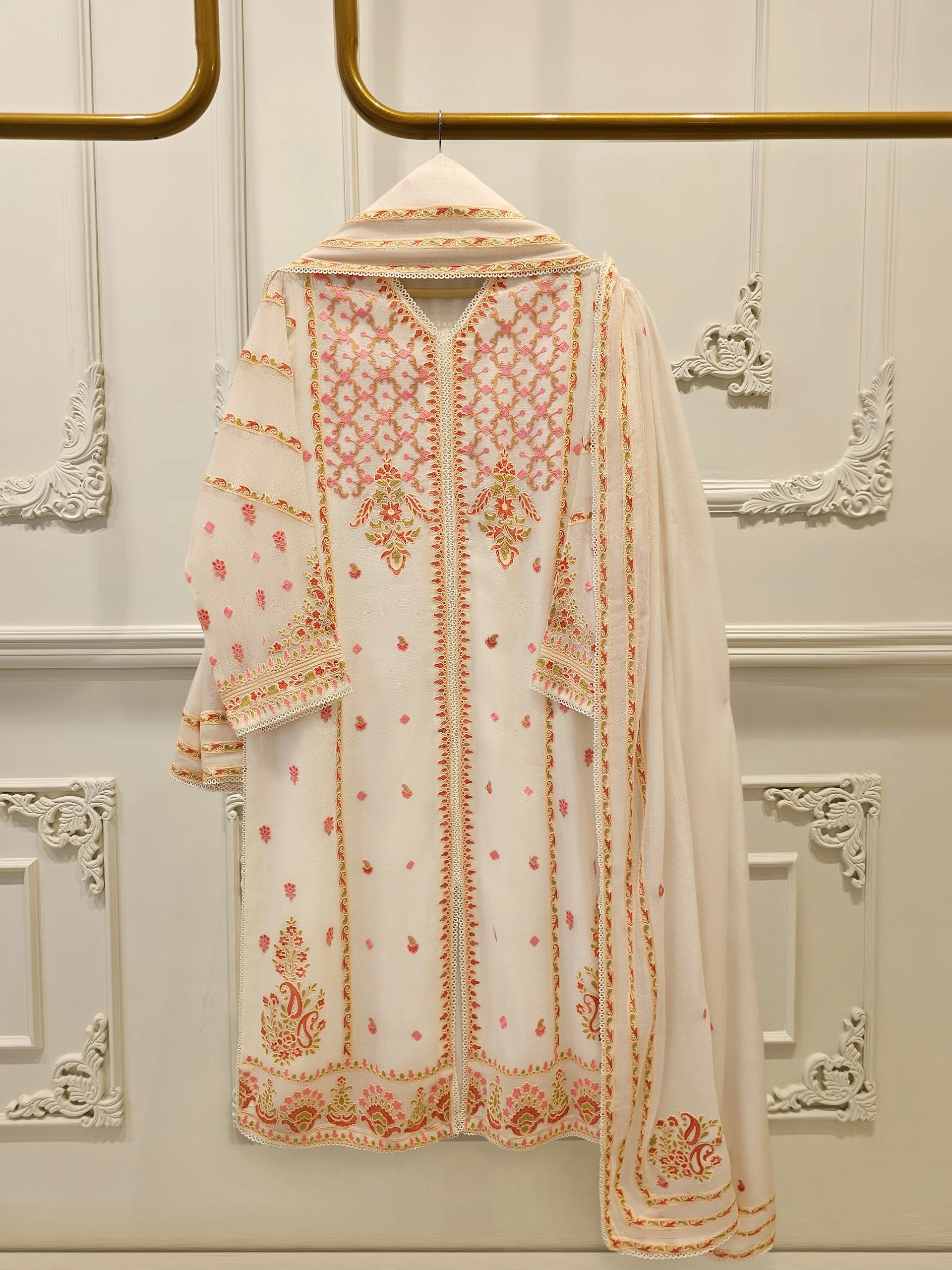 3 Piece - Pure Embroidered Cotton Net Suit S114069