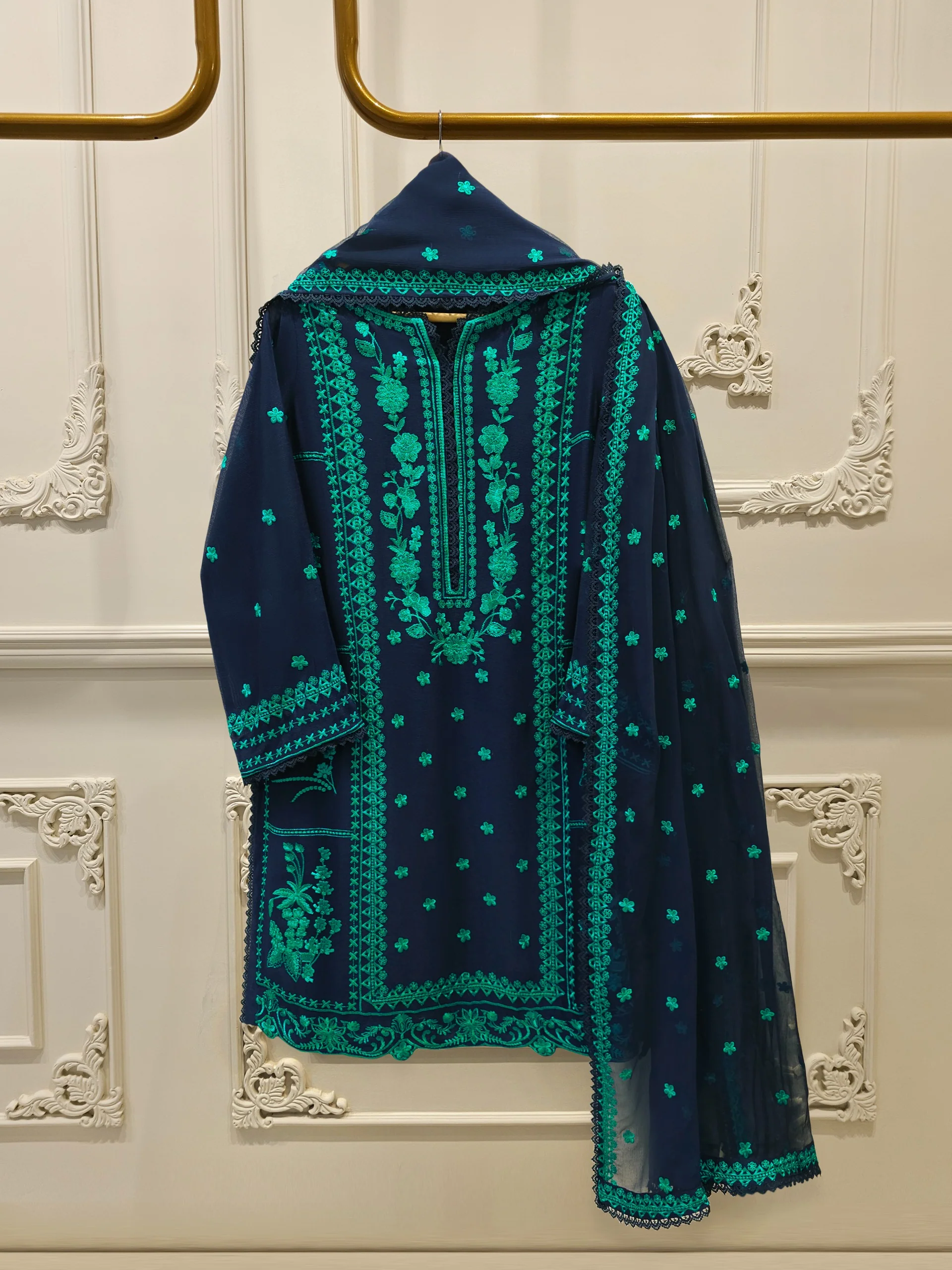 3 Piece - Pure Embroidered Cotton Net Suit S114070
