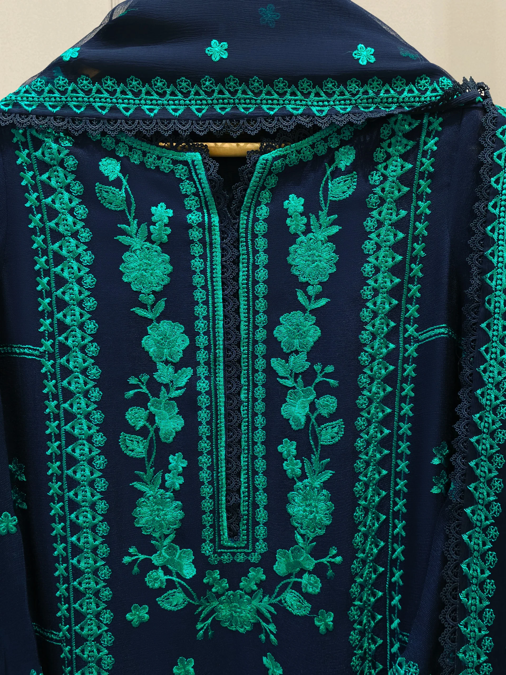 3 Piece - Pure Embroidered Cotton Net Suit S114070 - Image 2