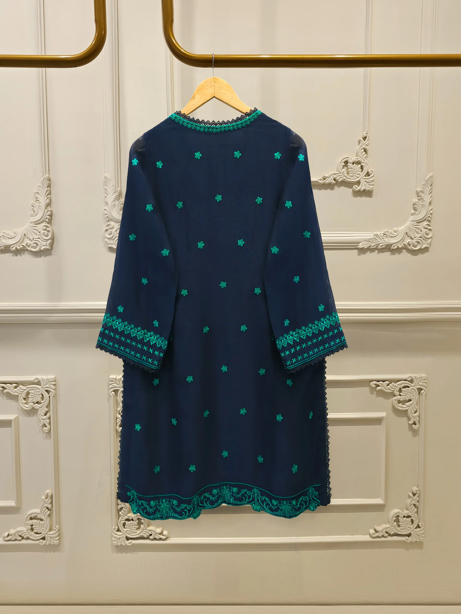 3 Piece - Pure Embroidered Cotton Net Suit S114070 - Image 5