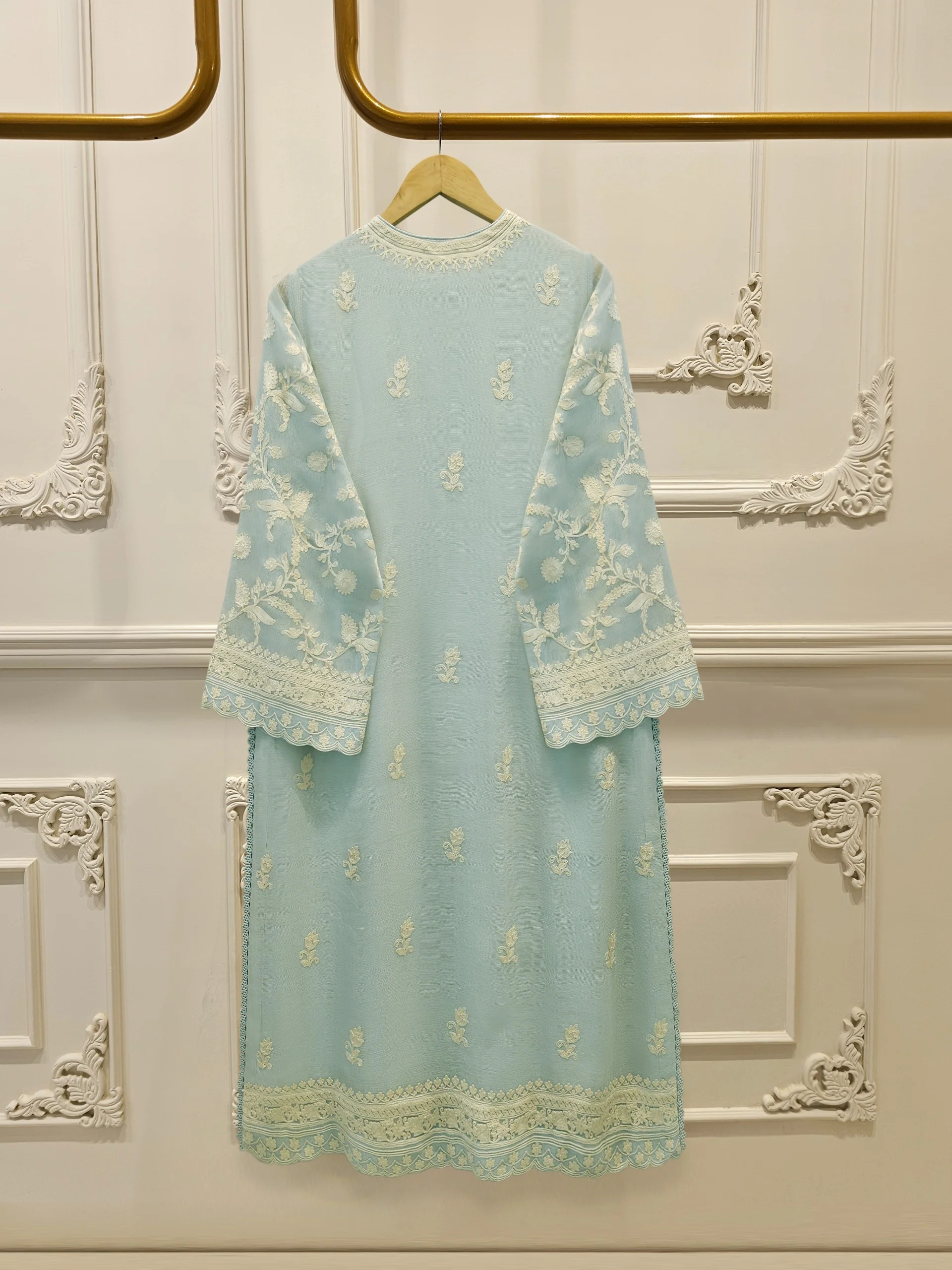 3 Piece - Pure Embroidered Cotton Net Suit S114125 - Image 4