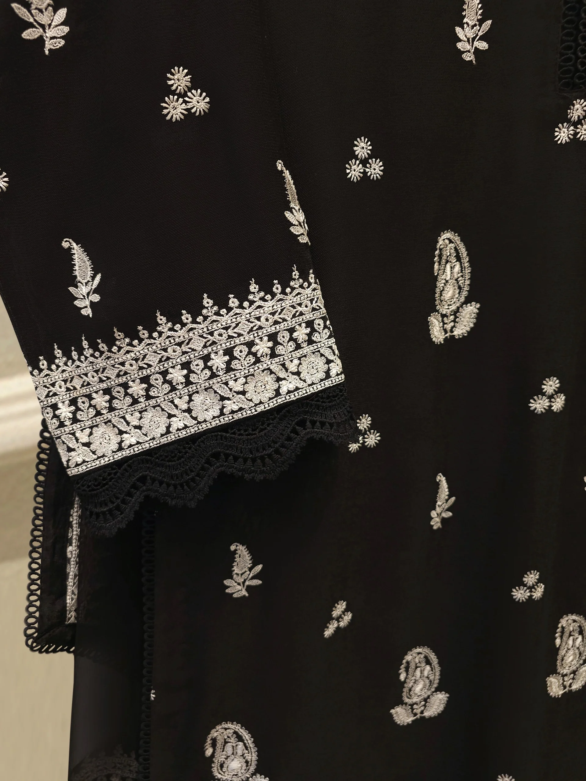 3 Piece - Pure Embroidered Cotton Net Suit S114179 - Image 3