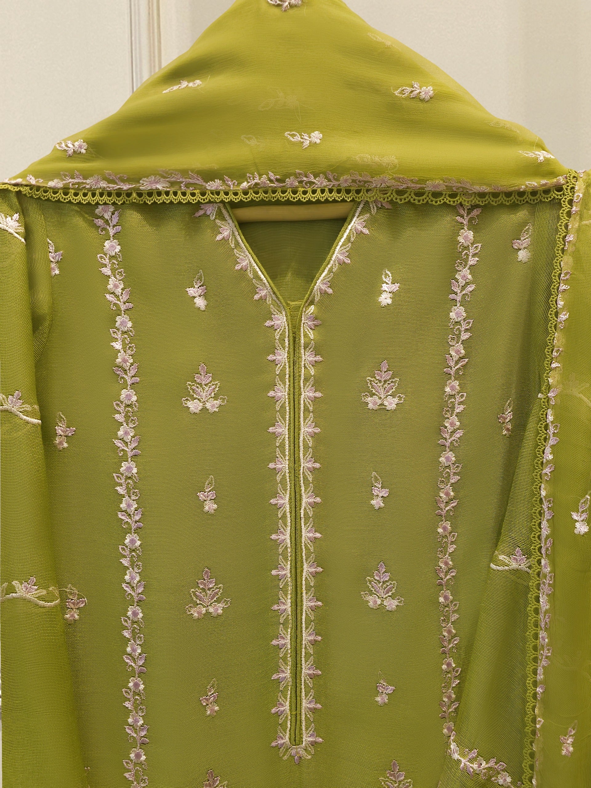 3 Piece - Pure Embroidered Cotton Net Suit S114214 - Image 2