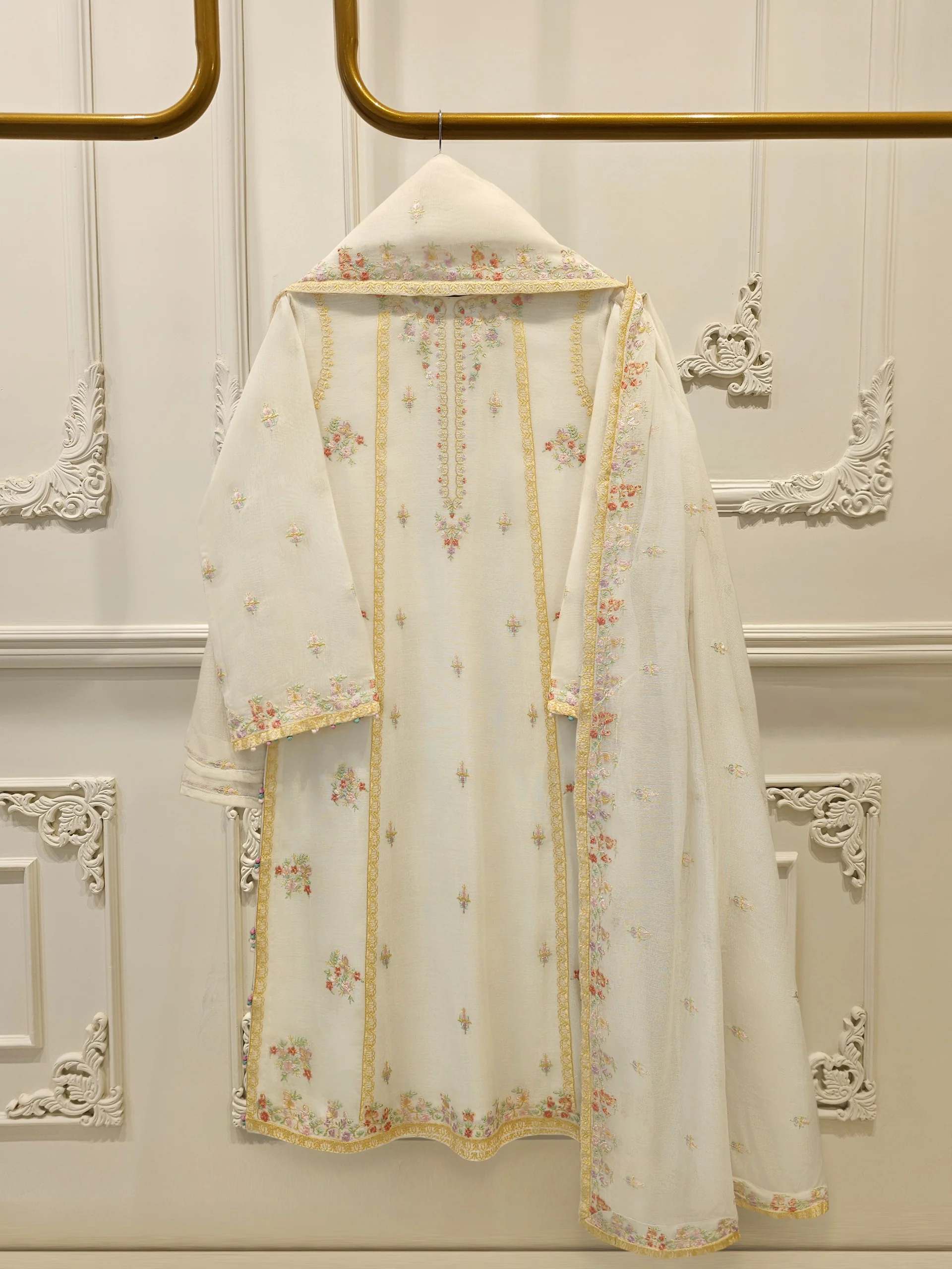 3 Piece - Pure Embroidered Cotton Net Suit S114236