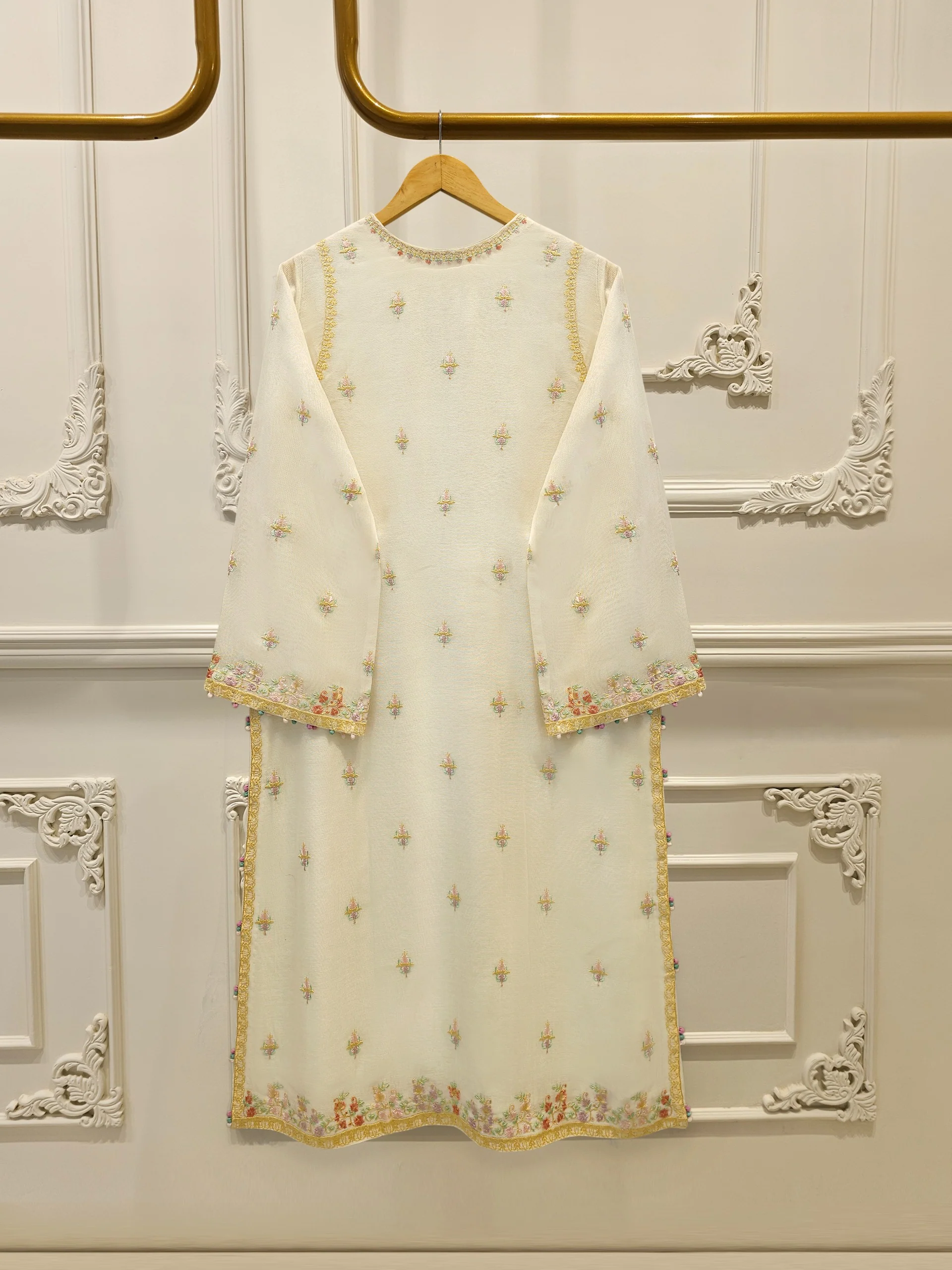 3 Piece - Pure Embroidered Cotton Net Suit S114236 - Image 5