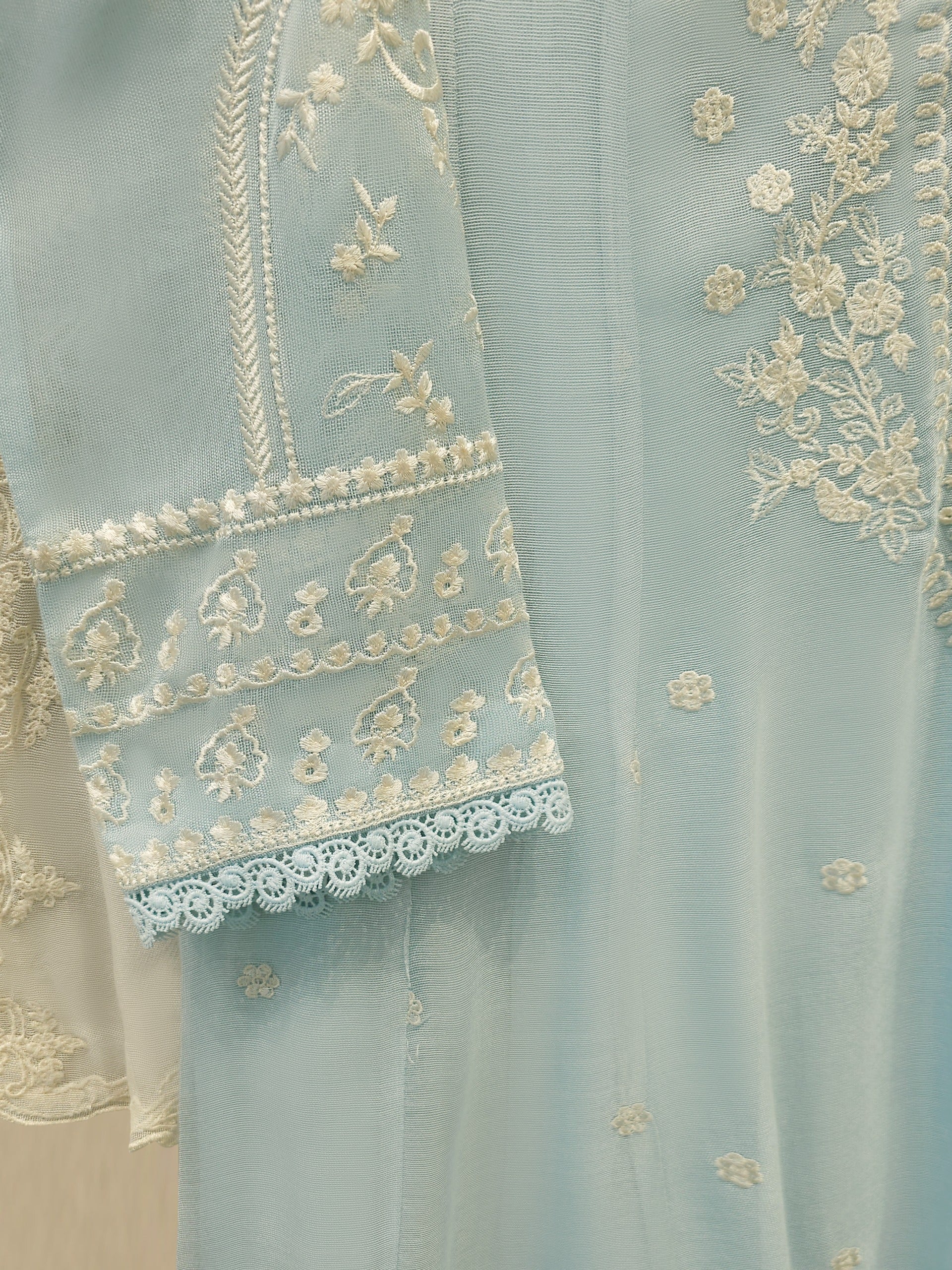 3 Piece - Pure Embroidered Cotton Net Suit S114254 - Image 3