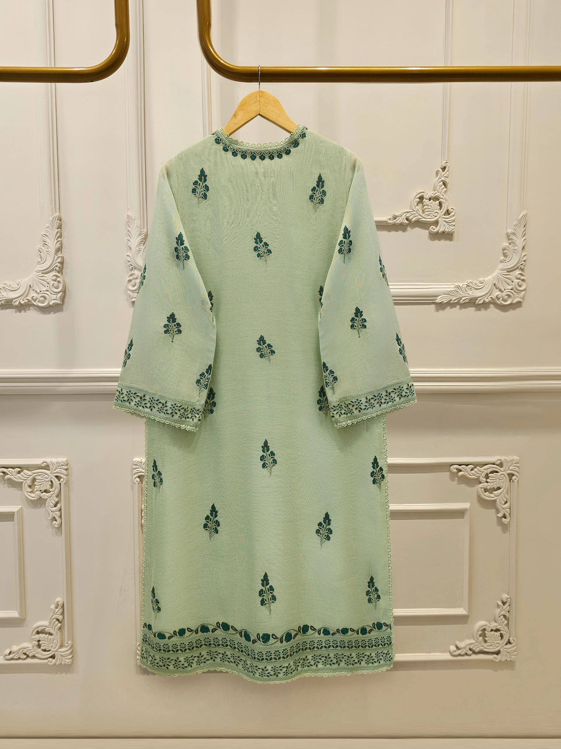 3 Piece - Pure Embroidered Cotton Net Suit S114302 - Image 5