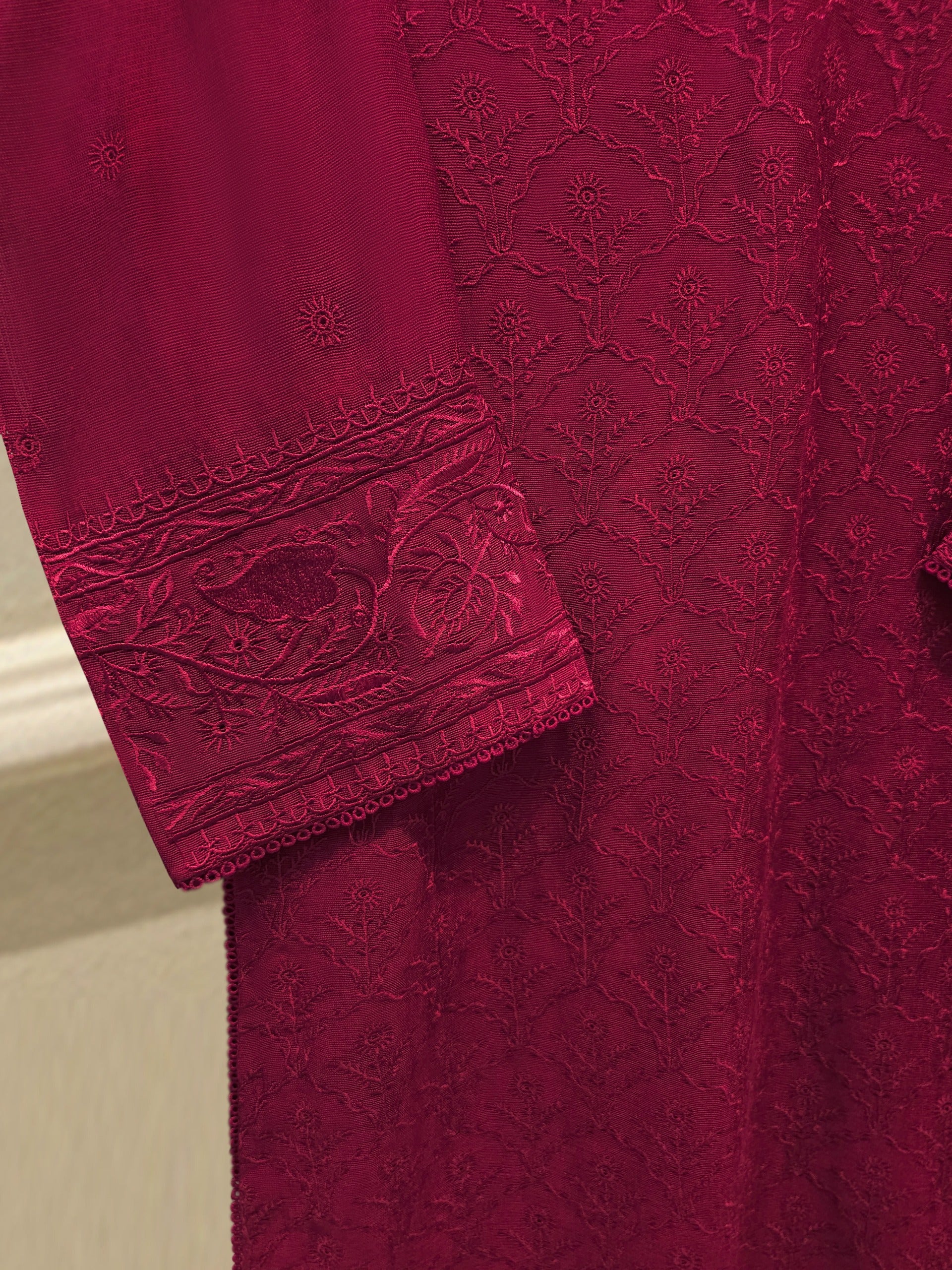 3 Piece - Pure Embroidered Cotton Net Suit S114304 - Image 3