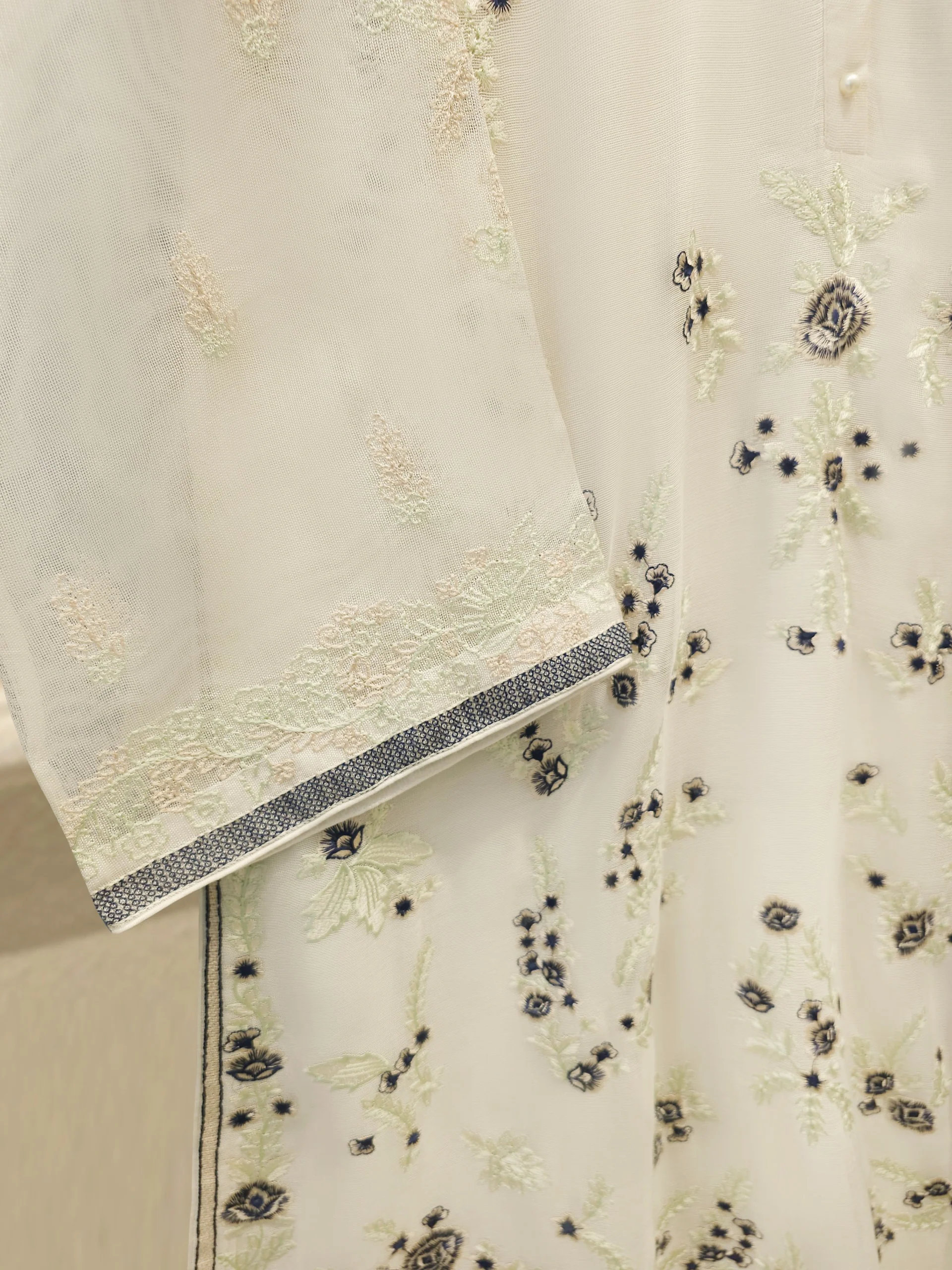 3 Piece - Pure Embroidered Cotton Net Suit S114312 - Image 3