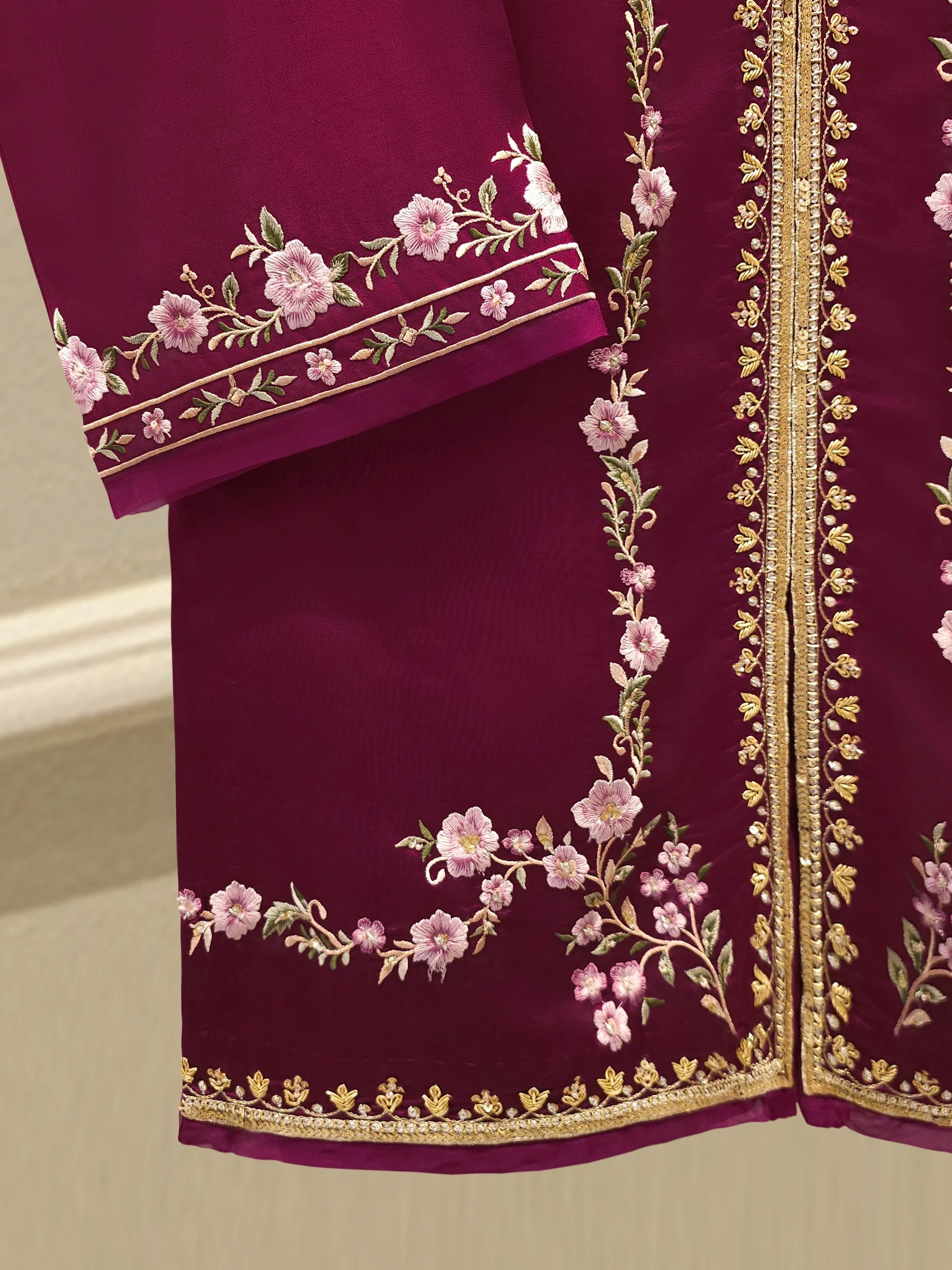 3 Piece-  Pure Embroidered Sheesha Silk Suit S112927 - Image 3