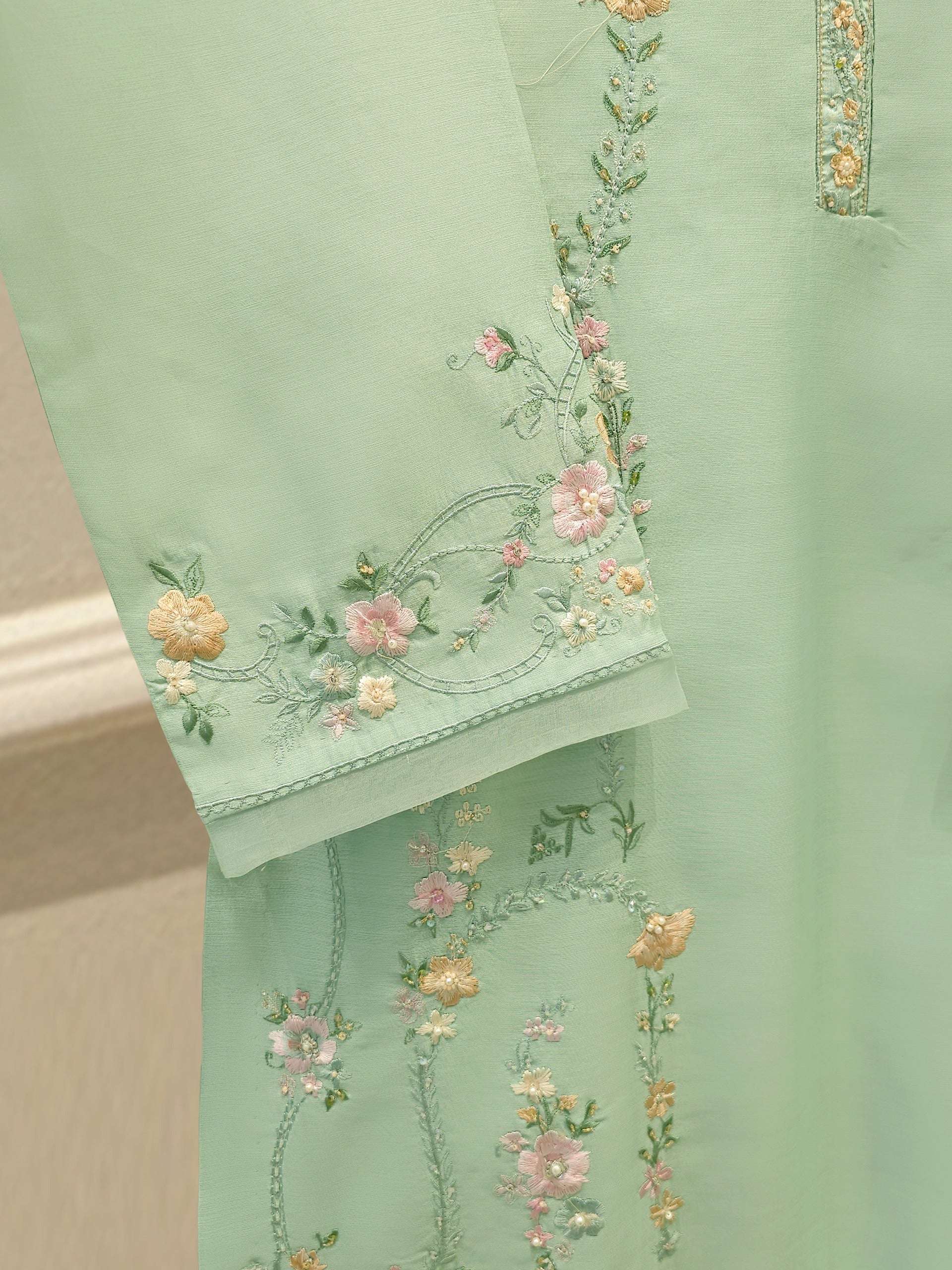 3 Piece- Pure Khaddi Silk Embroidered Suit S112726 - Image 2