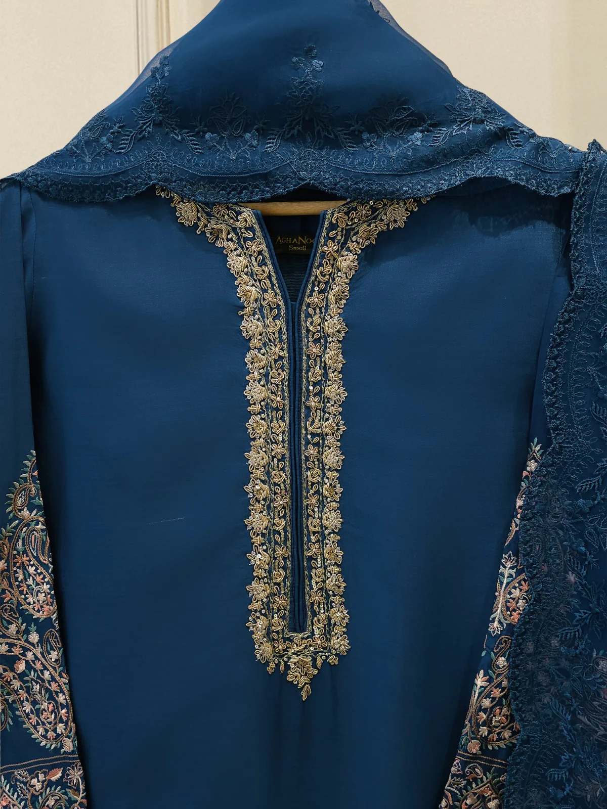3 Piece- Pure Khadi Silk Embroidered Suit S113495 - Image 2